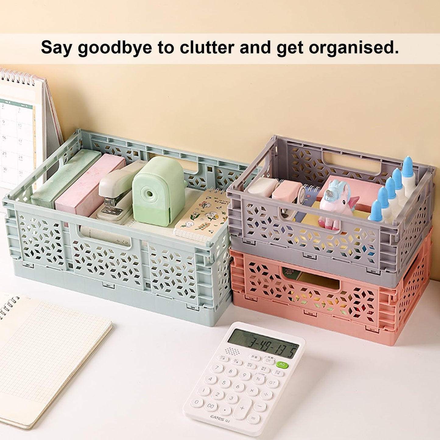 Stackable Storage Baskets - Pack of 6 Pastel Folding Crates-CentralDepot247