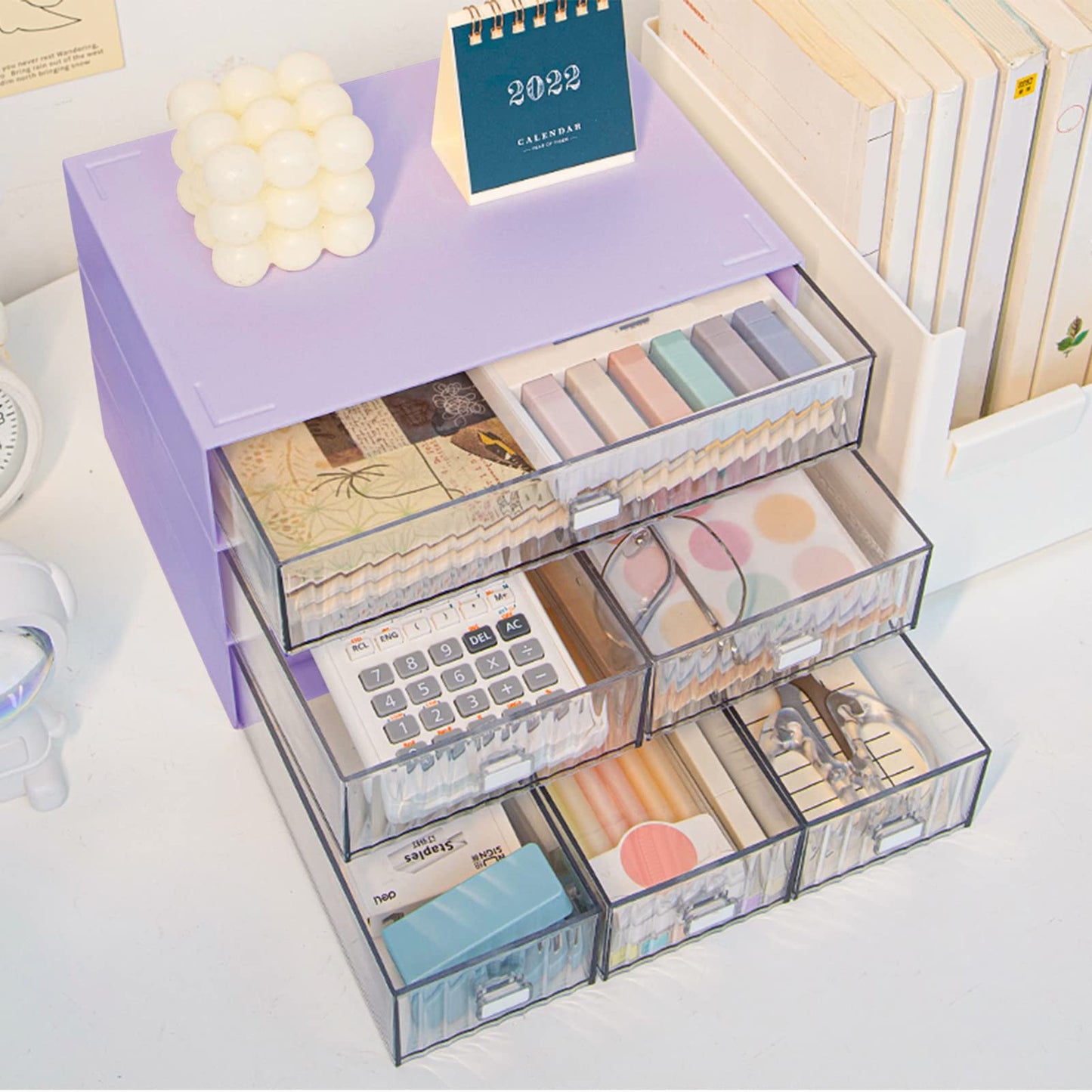 Stackable 3-Tier Desk Organizer with 6 Drawers - Purple-CentralDepot247