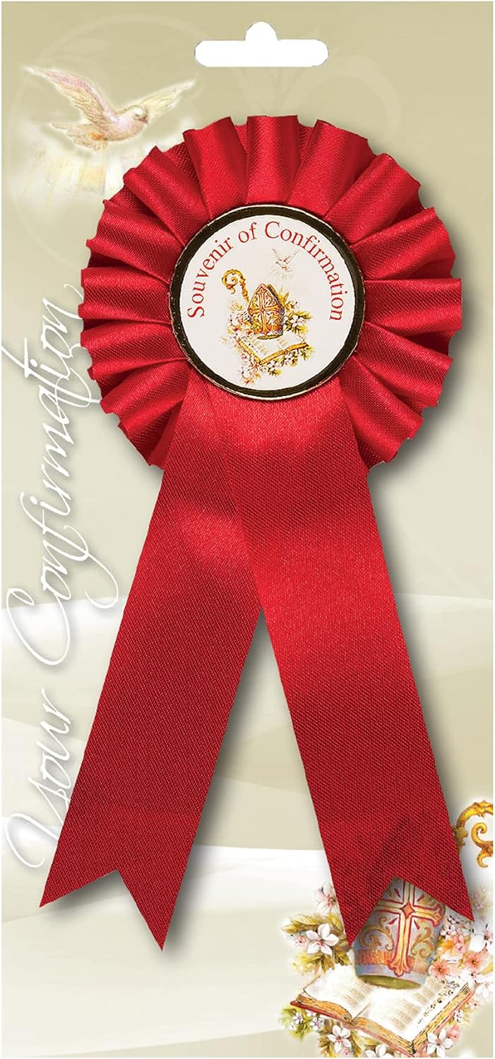 Red Rosette Badge Souvenir of Confirmation - F1903 0324