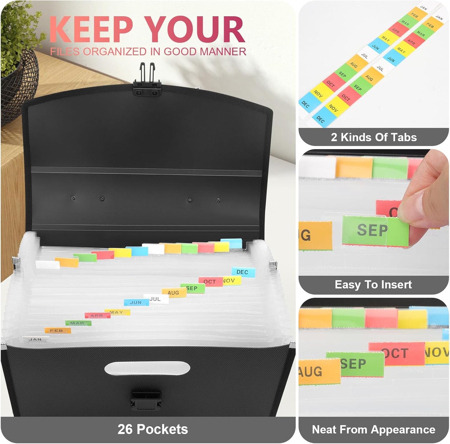 Uquelic Expanding File Folder 26 Pockets - Durable with Ergonomic Handle
