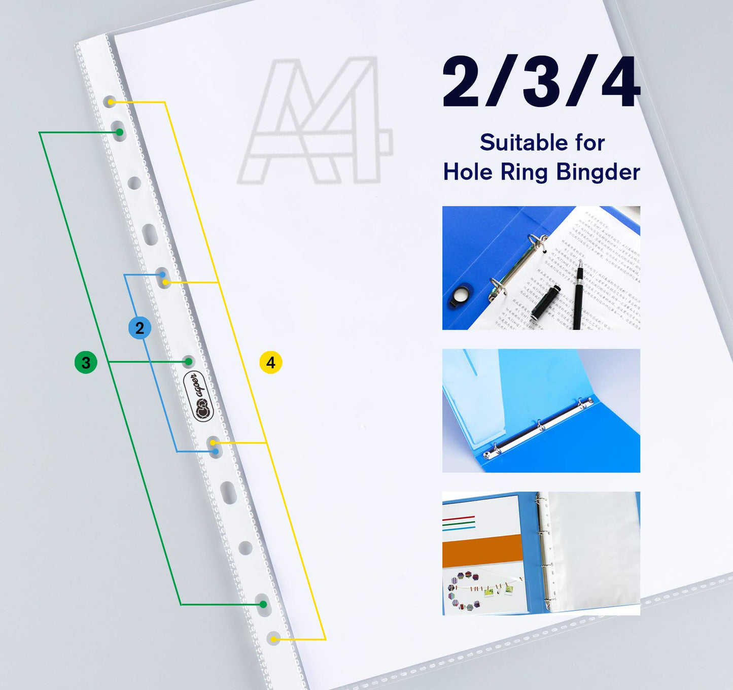 100 Clear A4 Heavy Duty 160 Micron Punched Pockets for Documents