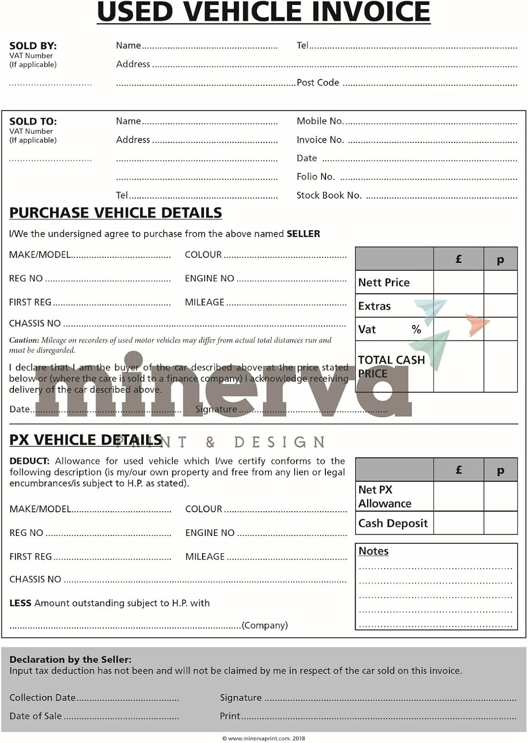 Used Car Vehicle Sales Invoice Receipt NCR Pad – A4 Size