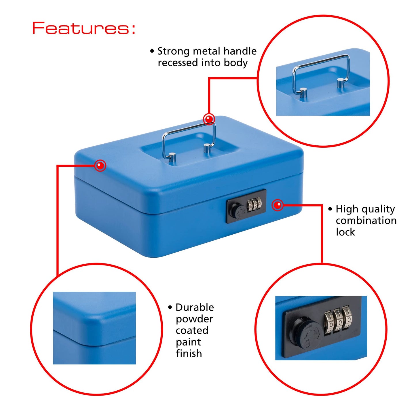 Sterling 10" Combination Lock Cash Box - Blue