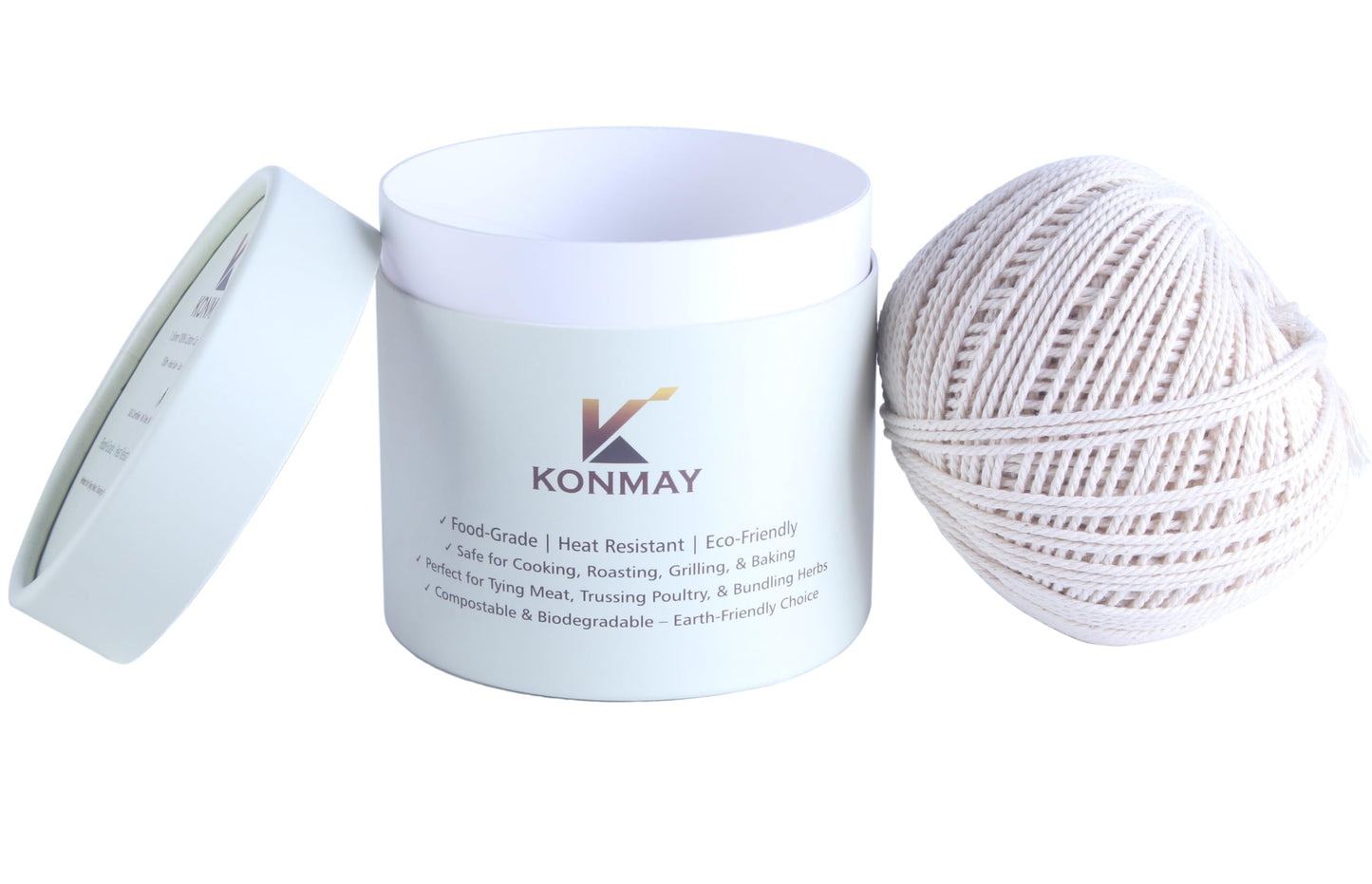 KONMAY 1.5mm 100% Cotton Cooking String – 150m Butcher Twine, Baker Twine for Trussing, Roasting, Grilling, Tying Meat, Herbs & Sausages, Eco-Friendly Biodegradable Paper Box with Feed Hole-CentralDepot247