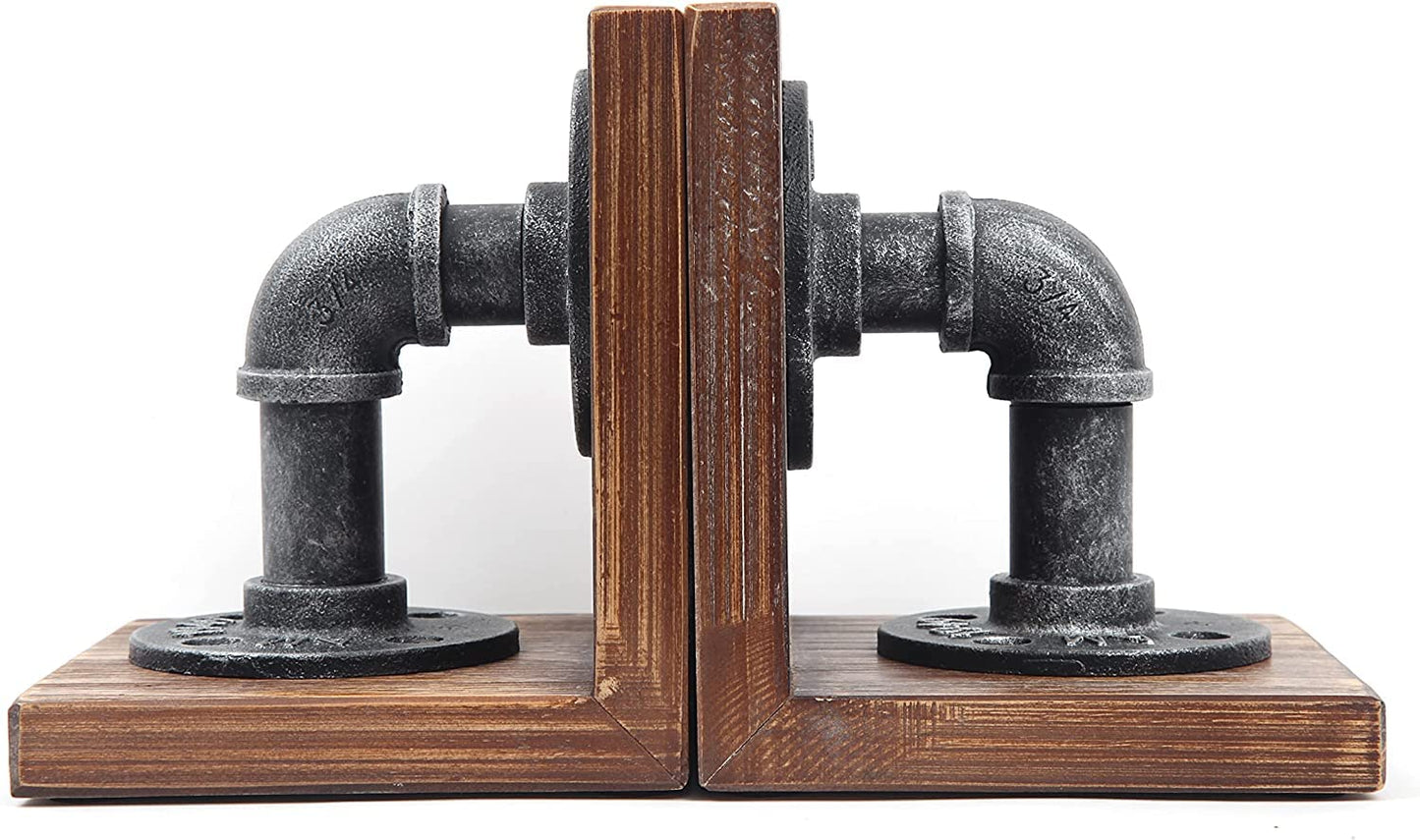 Rustic Industrial Wooden Bookends - Set of 2 (Black-Grey)-CentralDepot247