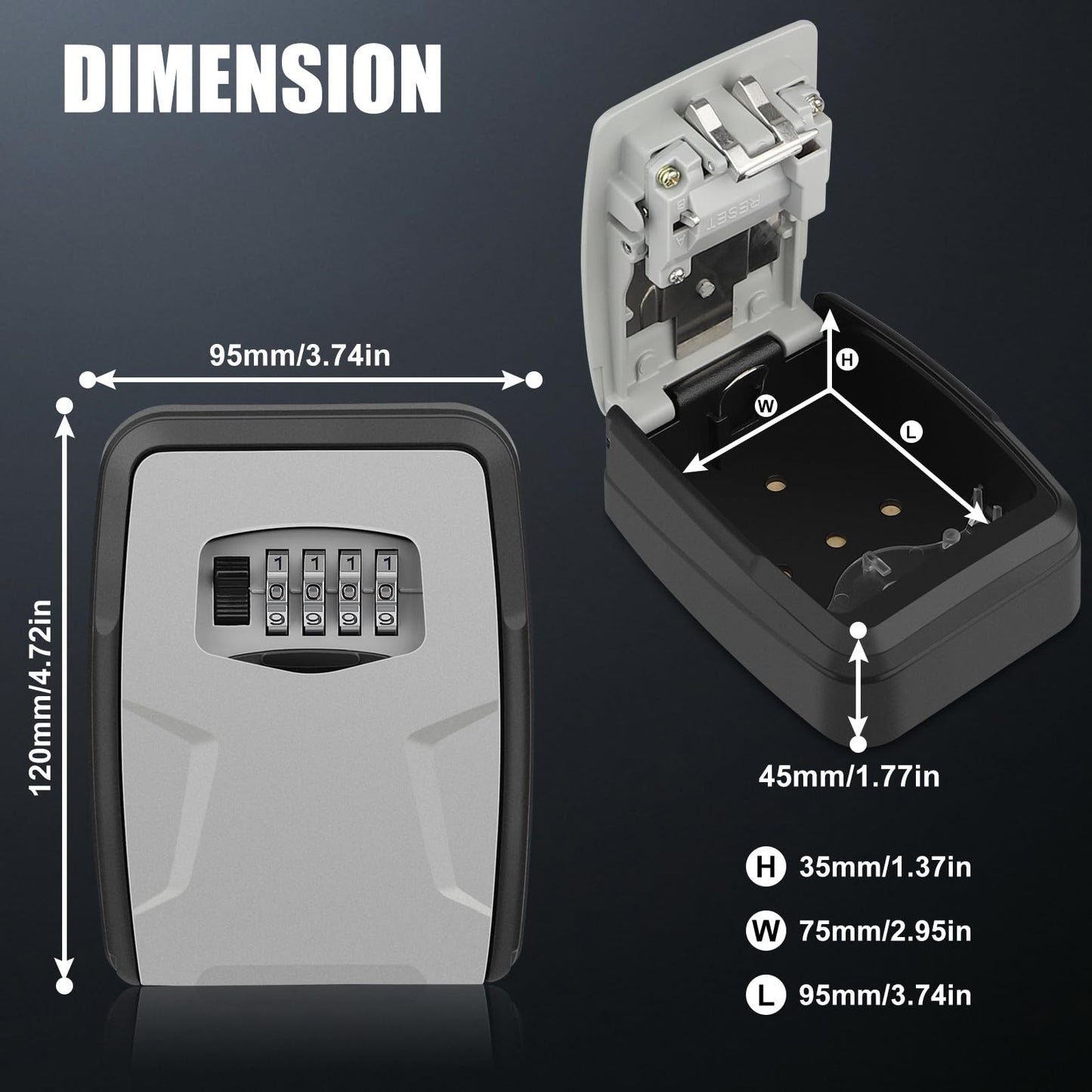 Extra Large Wall Mounted Key Lock Box for 10 Keys and Cards