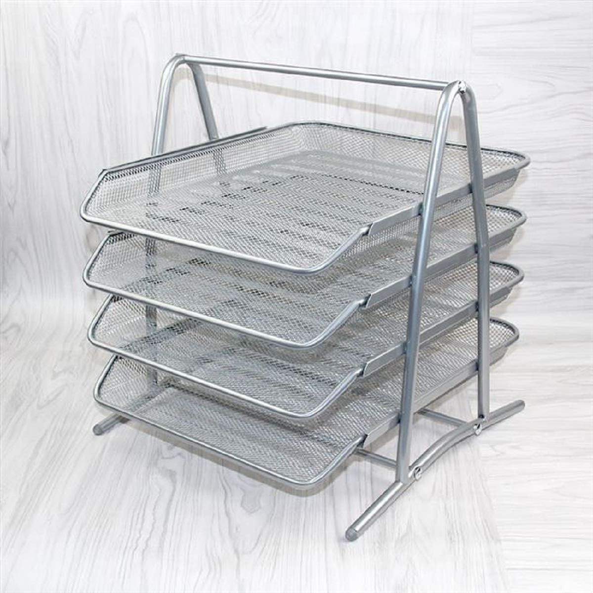 Silver Wire Mesh 4 Tier Letter Tray - A4 Document Organizer-CentralDepot247