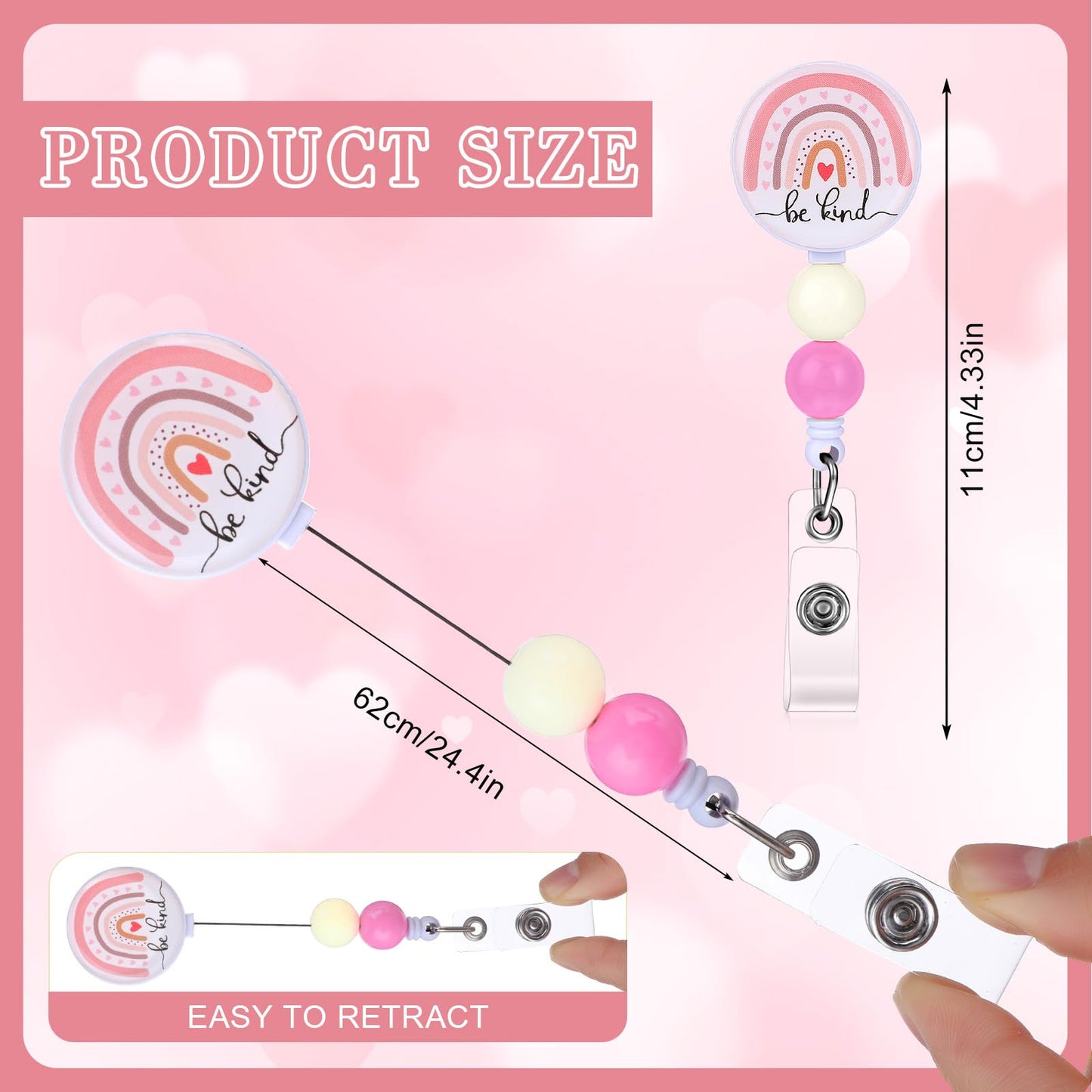 TIESOME Retractable Badge Reel with Alligator Clip, Cute Rainbow Design