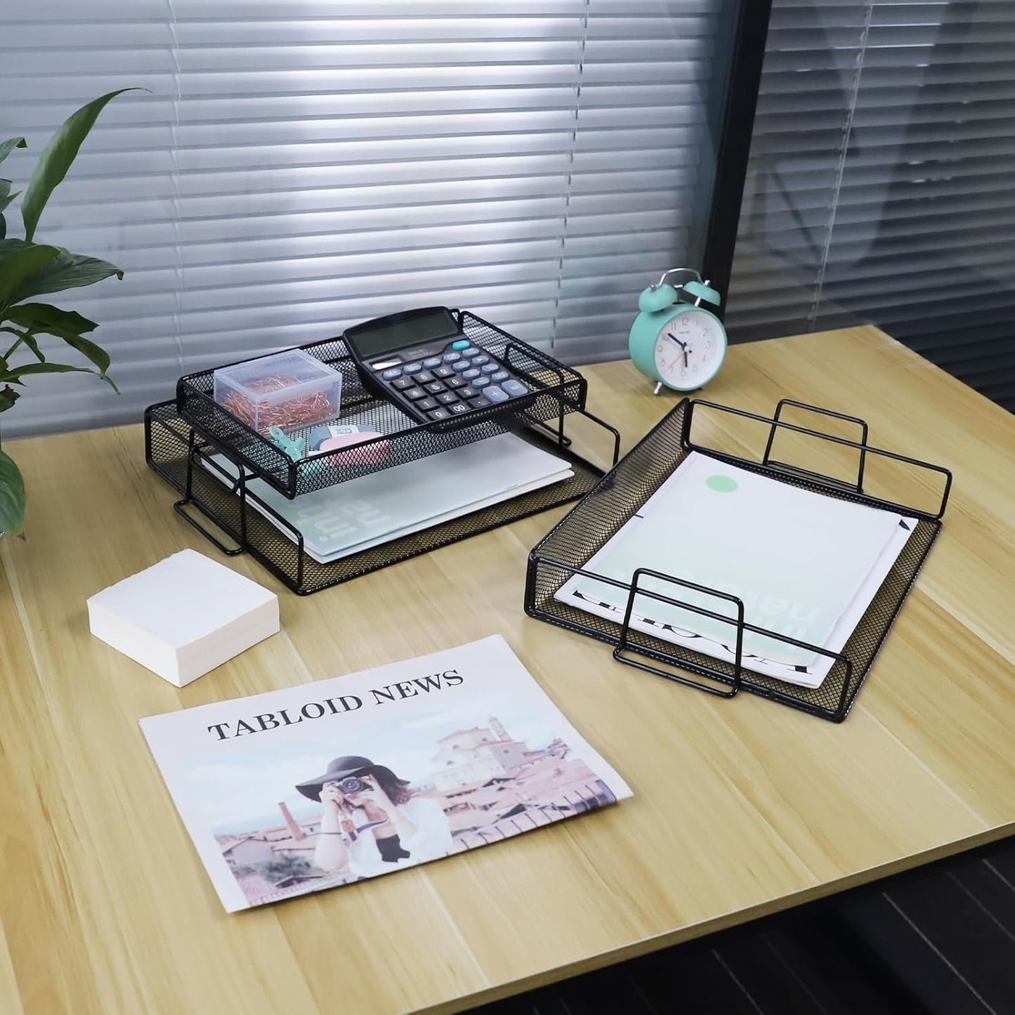 Stackable 2-Tier Metal Desk Organizer Tray with Top Holder-CentralDepot247