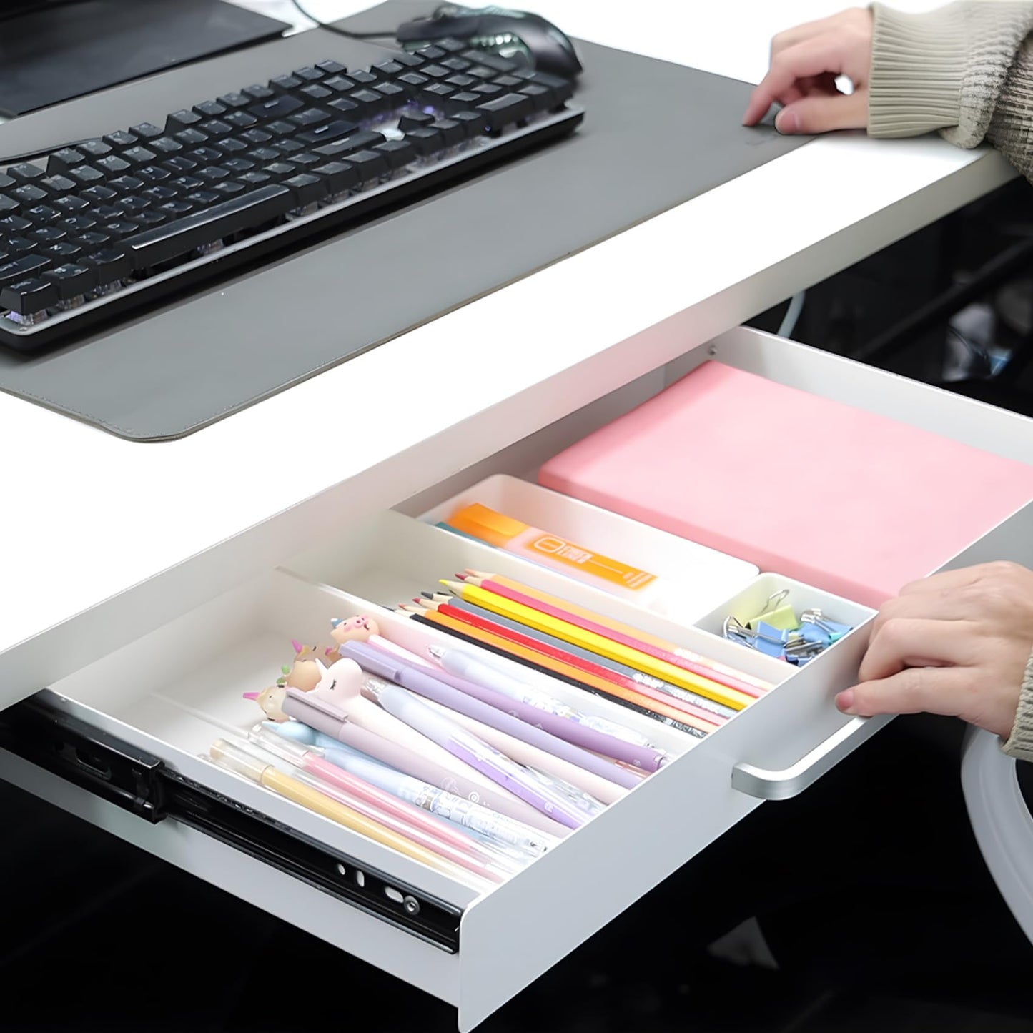 Under Desk Drawer Organizer with 4 Plastic Dividers - 54cm-CentralDepot247