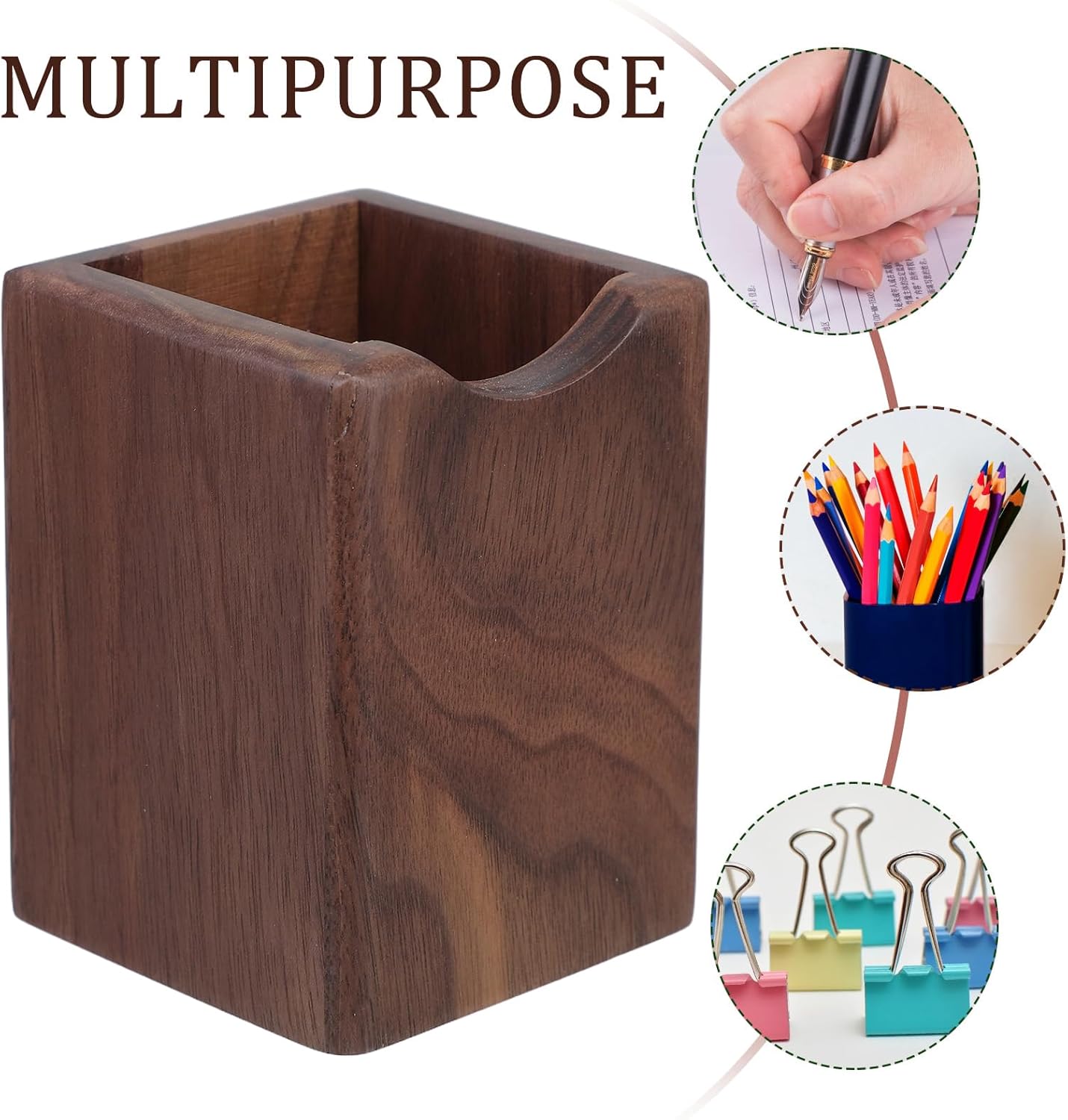 Square Wooden Pen Holder - Desk Storage Organizer for Home & Office-CentralDepot247