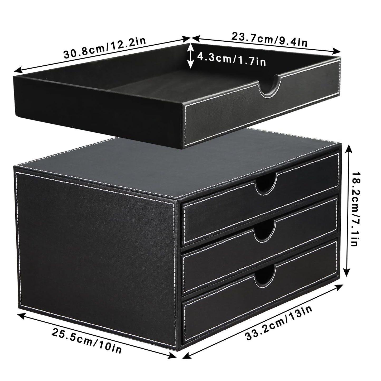 PU Leather Desk Organizer with 3 Drawers for Office & Home-CentralDepot247