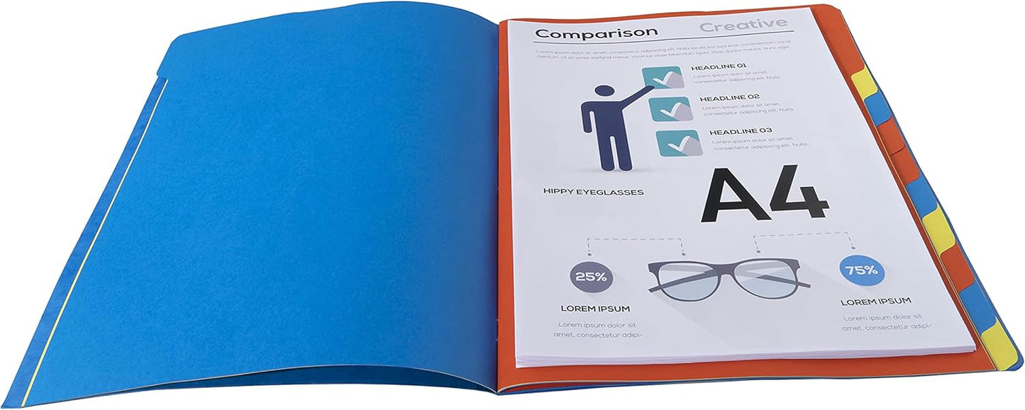 Stapled Spine Multipart File - 245 x 320mm, 12 Tabbed Sections, Pack of 8-CentralDepot247