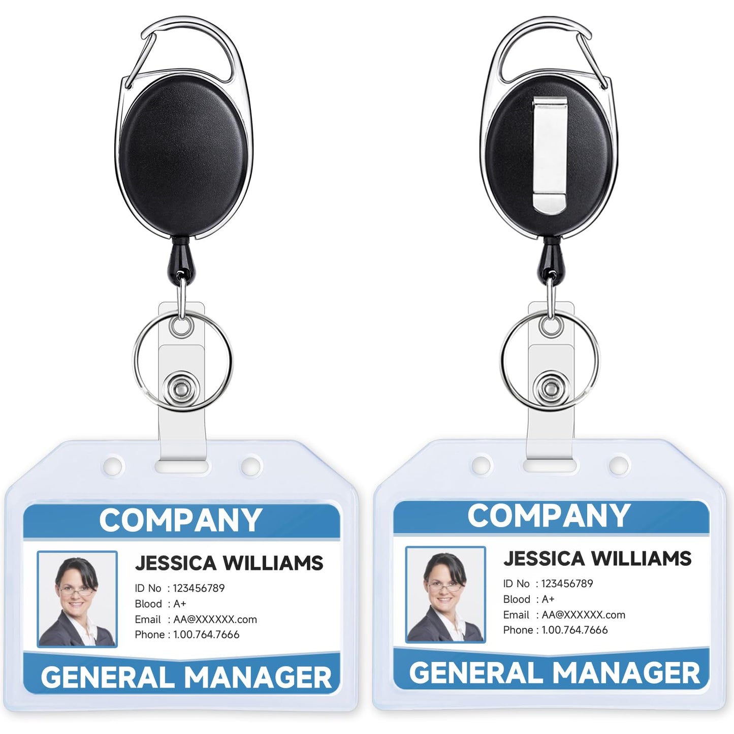 Retractable Badge Holder - 2 Pcs, Extra Thick Plastic, Vertical