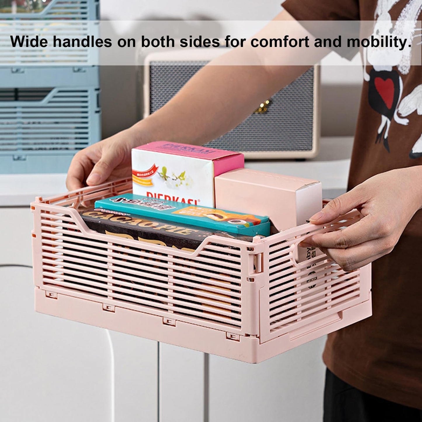 Stackable Storage Baskets - Pack of 6 Pastel Folding Crates-CentralDepot247