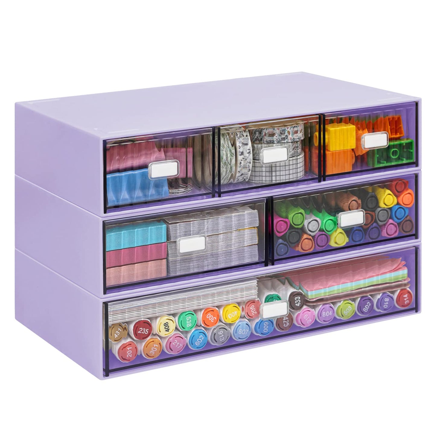 Stackable 3-Tier Desk Organizer with 6 Drawers - Purple-CentralDepot247