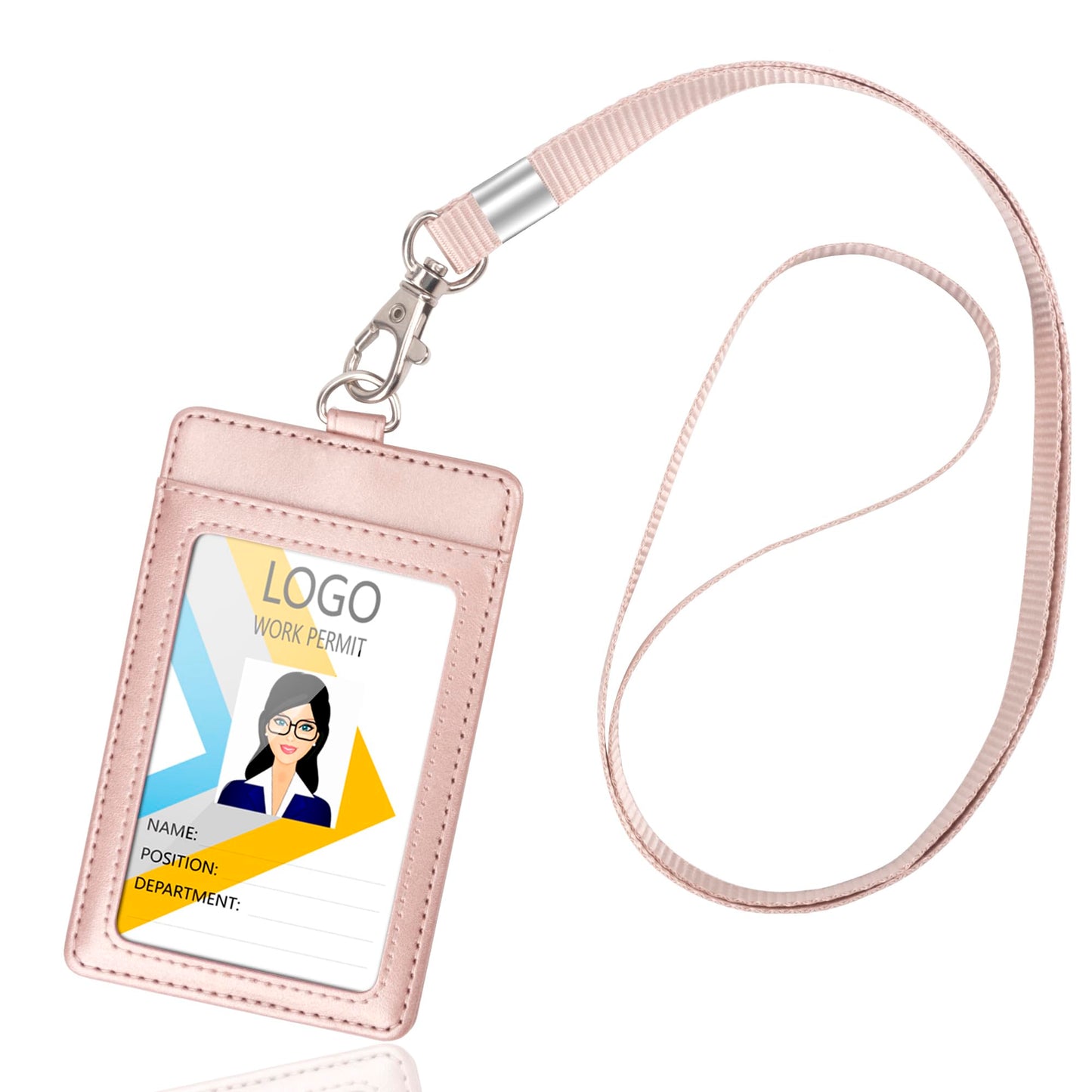 Vertical PU Leather ID Badge Holder with Lanyard - Black