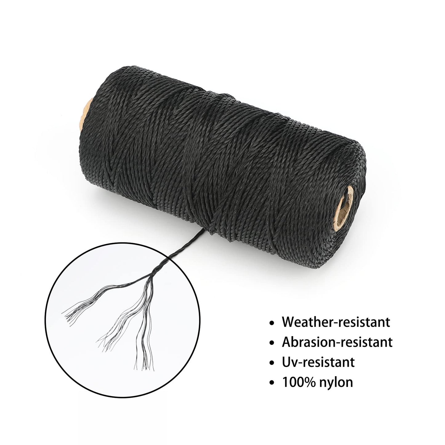 KINGLAKE 2mm Black Cord, 130m Twist Nylon Brick Line, Strong Builders String for Bricklaying, Masonry, Net Repairing, Gardening, Marking, DIY Crafts-CentralDepot247