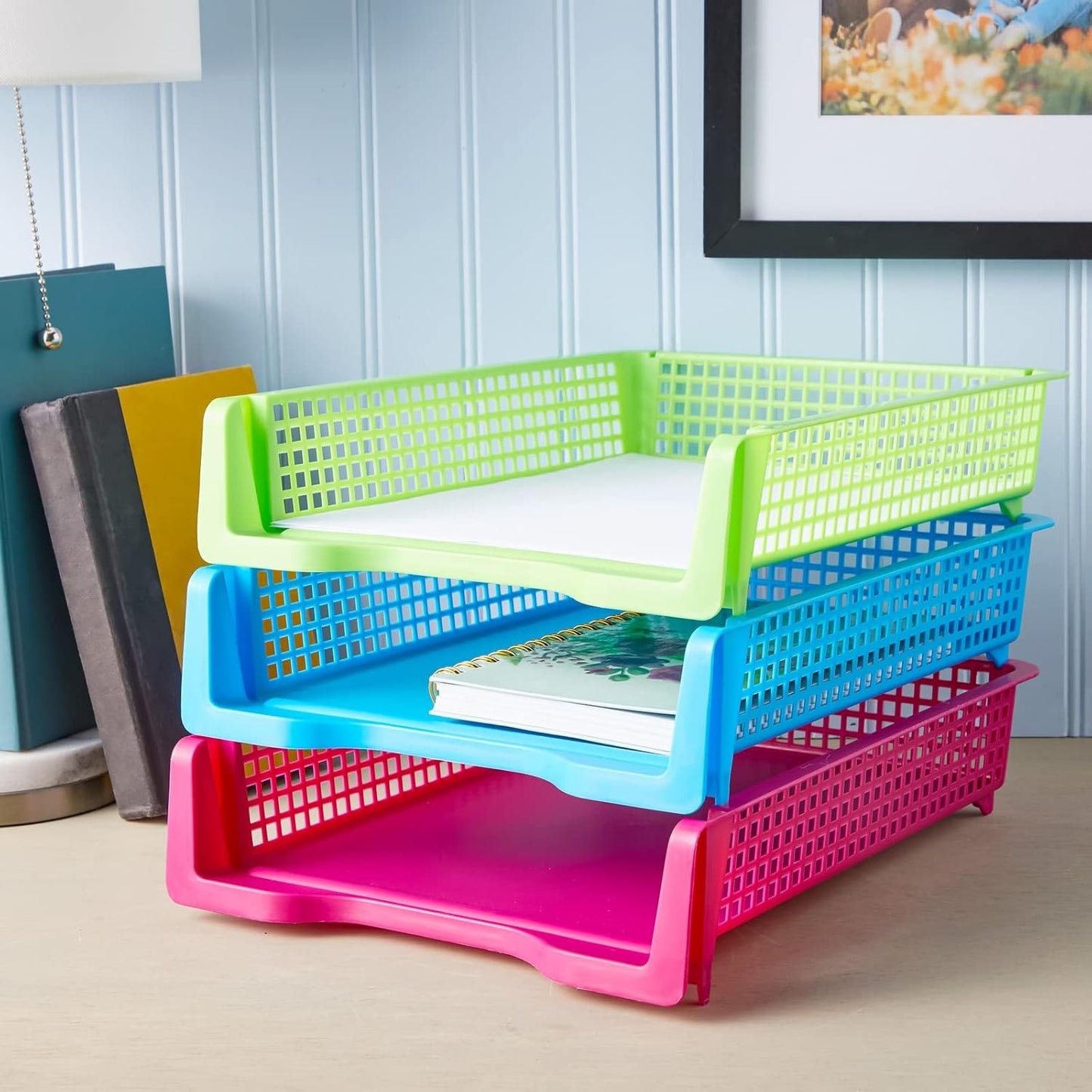 Set of 6 Colorful Rainbow Stacking Paper Trays for Organizing-CentralDepot247