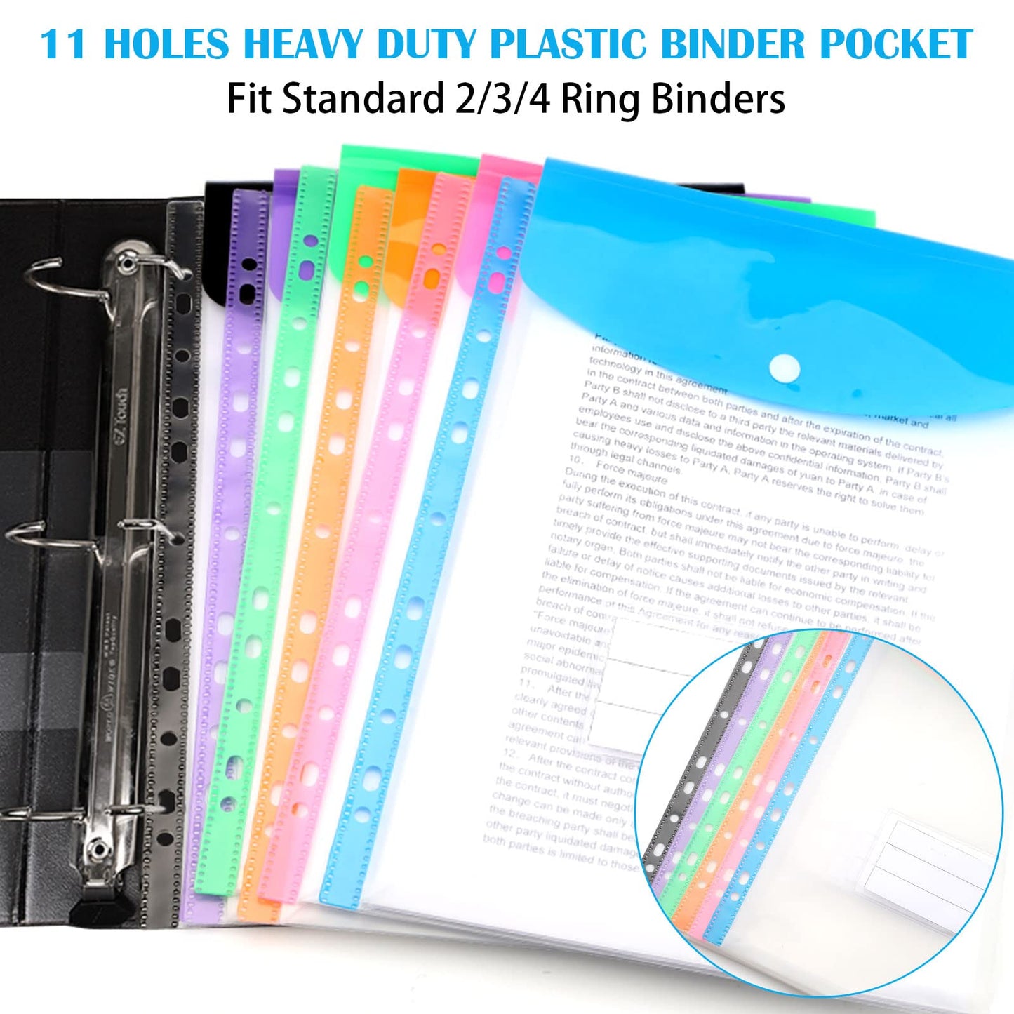 Punched Pockets 12 Pack A4 Plastic Wallets - 11 Holes Binder Pockets