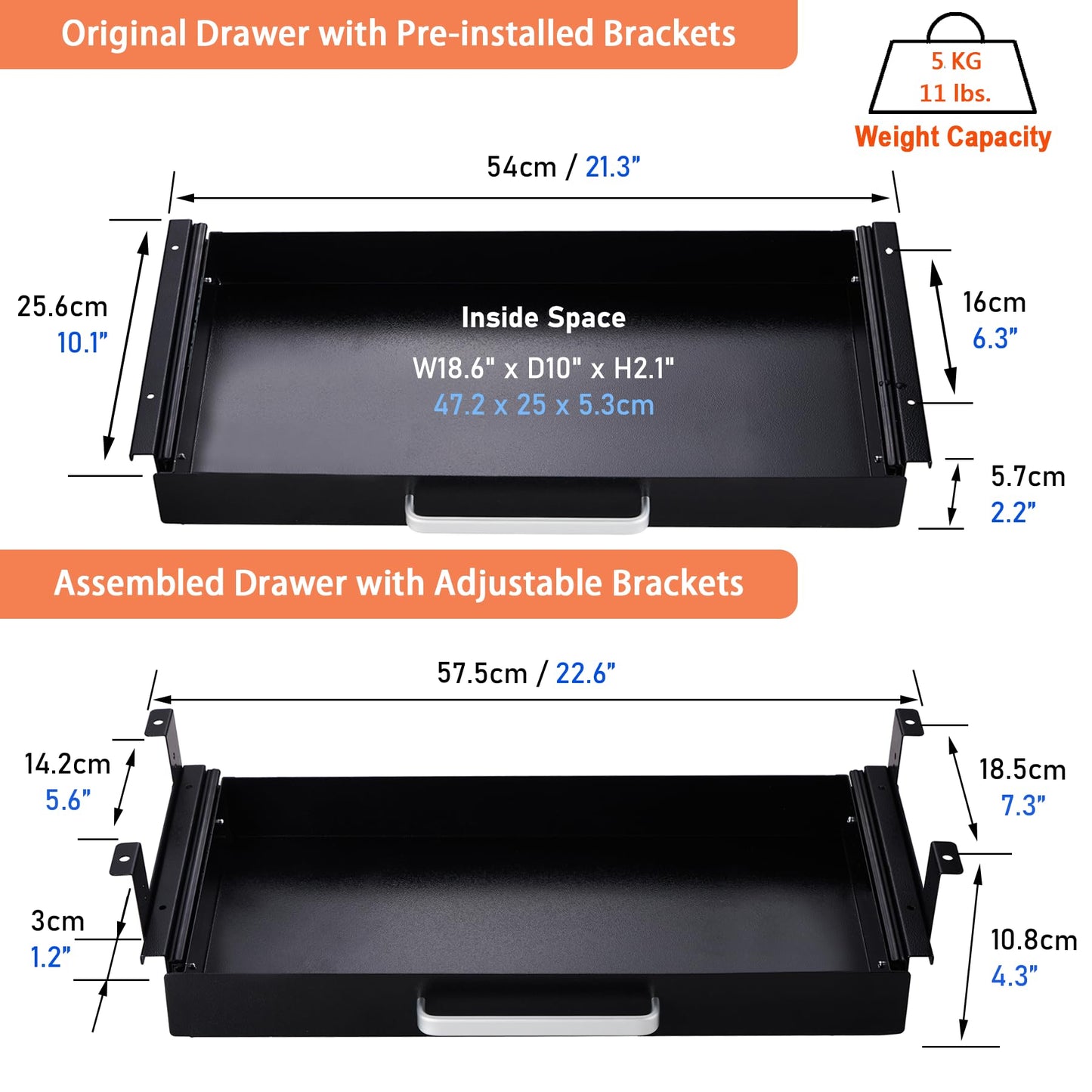 Under Desk Drawer Organizer with 4 Plastic Dividers - 54cm-CentralDepot247
