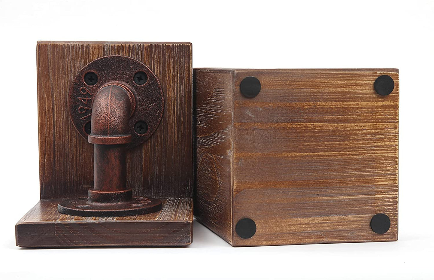 Rustic Industrial Wooden Bookends - Set of 2 (Black-Grey)-CentralDepot247