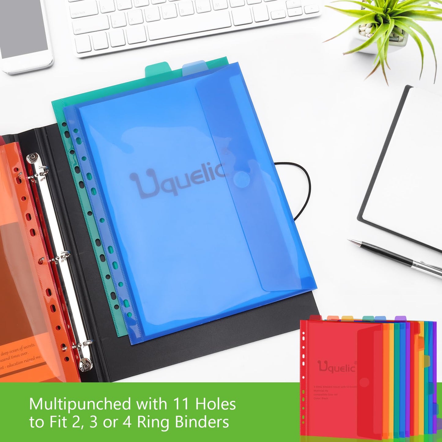 Uquelic 12 Pack A4 Plastic Wallets - Macaron Color Document Sleeves