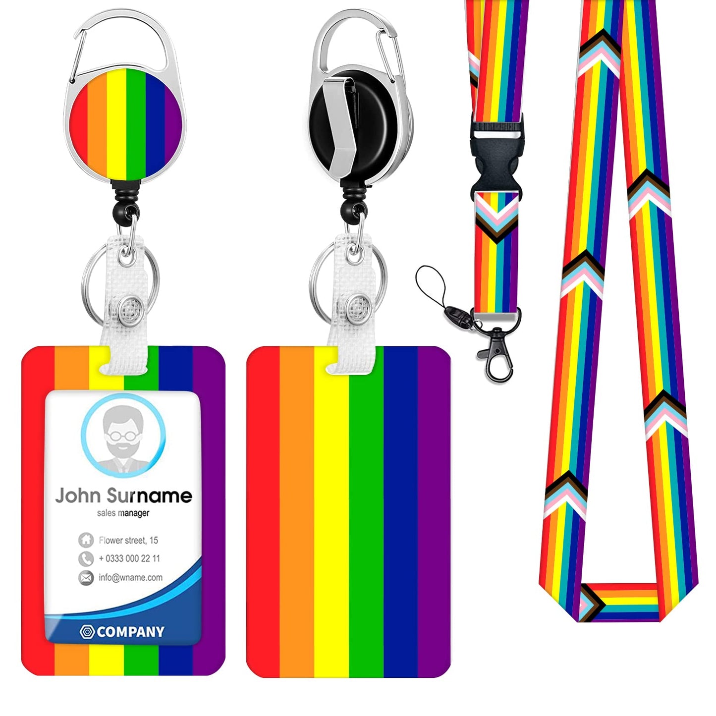 Rainbow Badge Holder with Lanyard - Retractable ID Holder for Keys