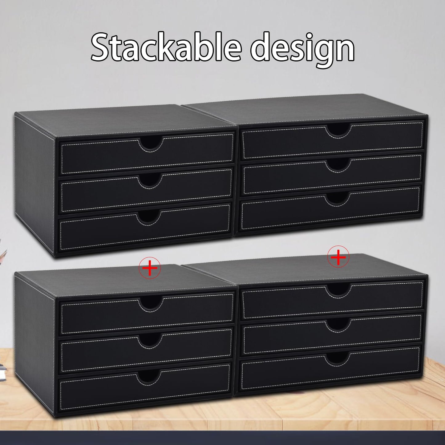 PU Leather Desk Organizer with 3 Drawers for Office & Home-CentralDepot247