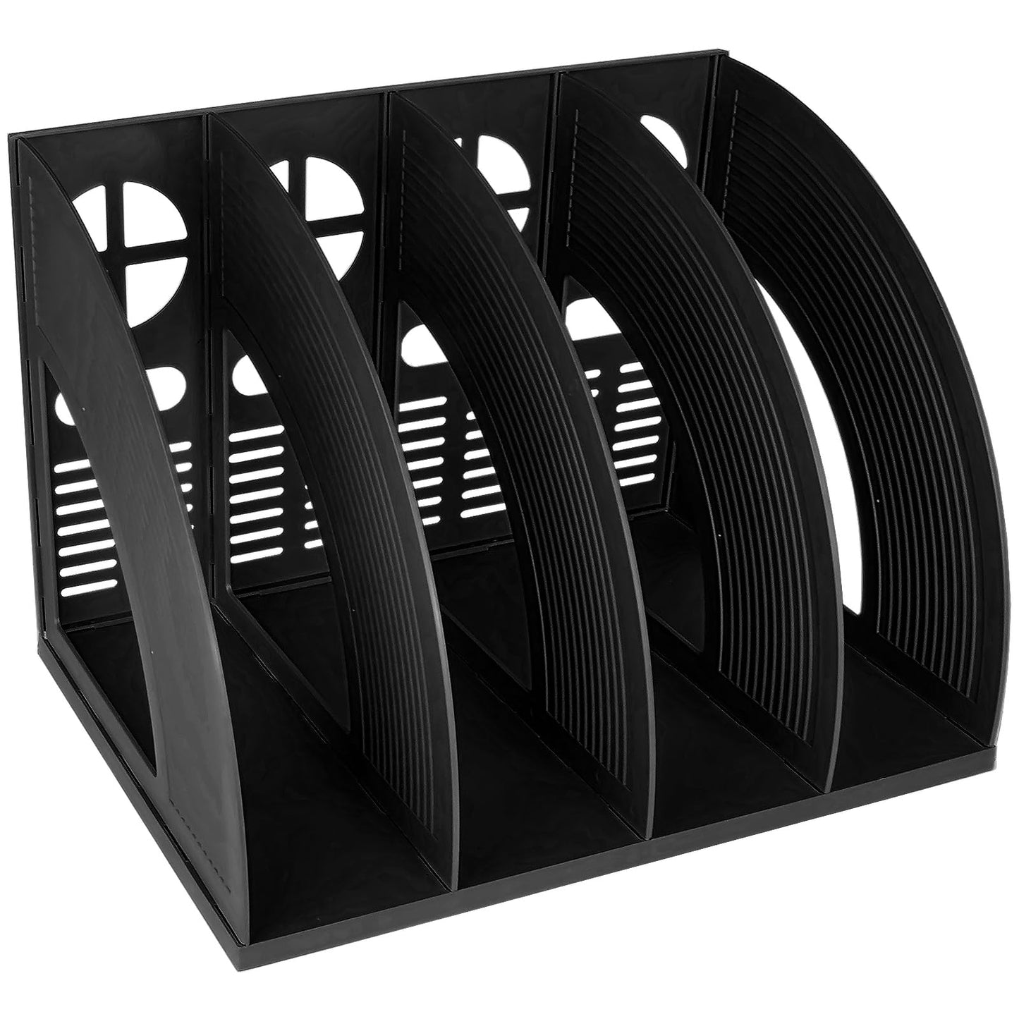 Sturdy 4-Section Desktop File Organizer - Black Plastic Holder-CentralDepot247