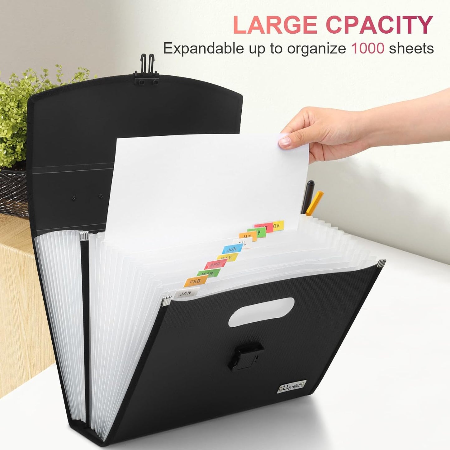 Uquelic Expanding File Folder 26 Pockets - Durable with Ergonomic Handle