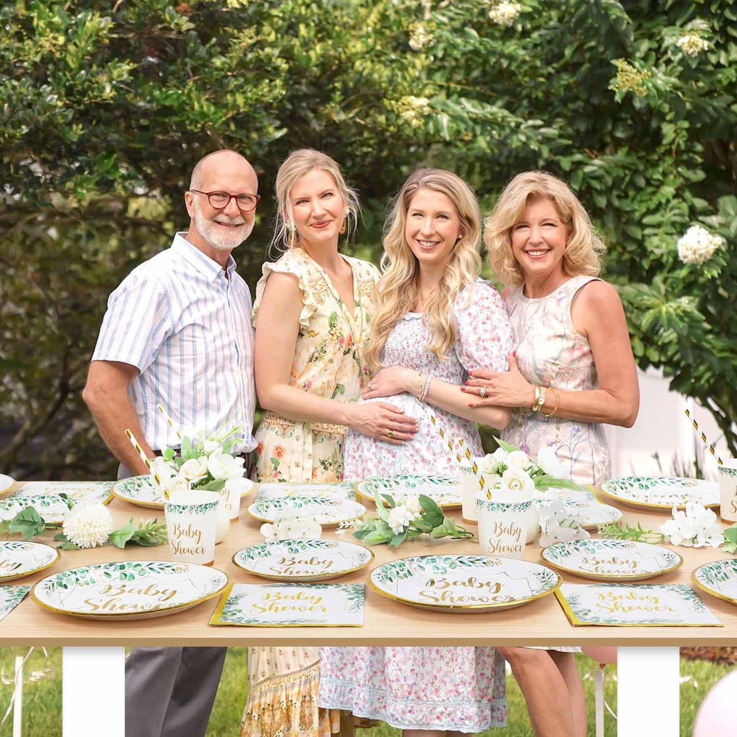 Sage Green Baby Shower Tableware Set for 25 Guests - 125 Pieces