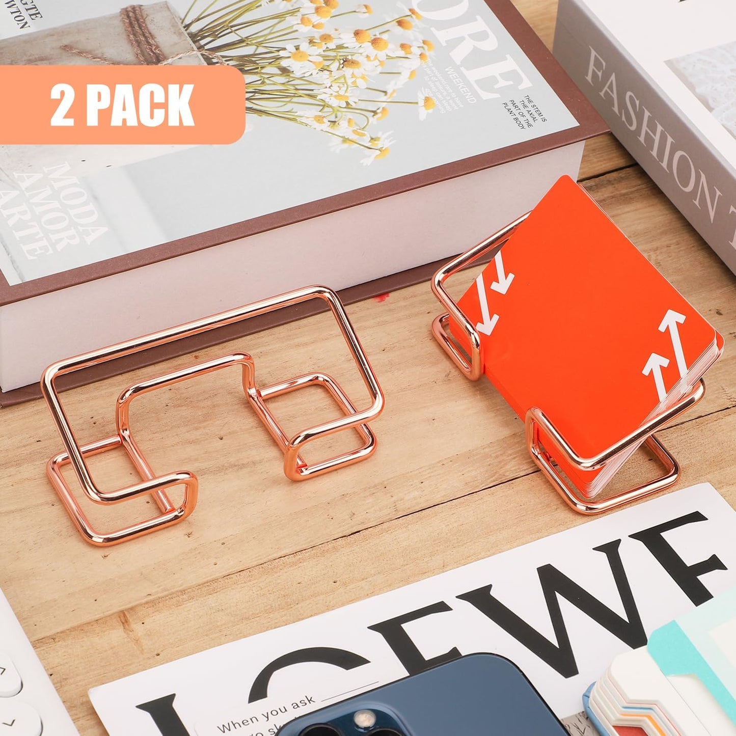 Rose Gold Metal Business Card Holder - 2pcs Desk Organizer-CentralDepot247