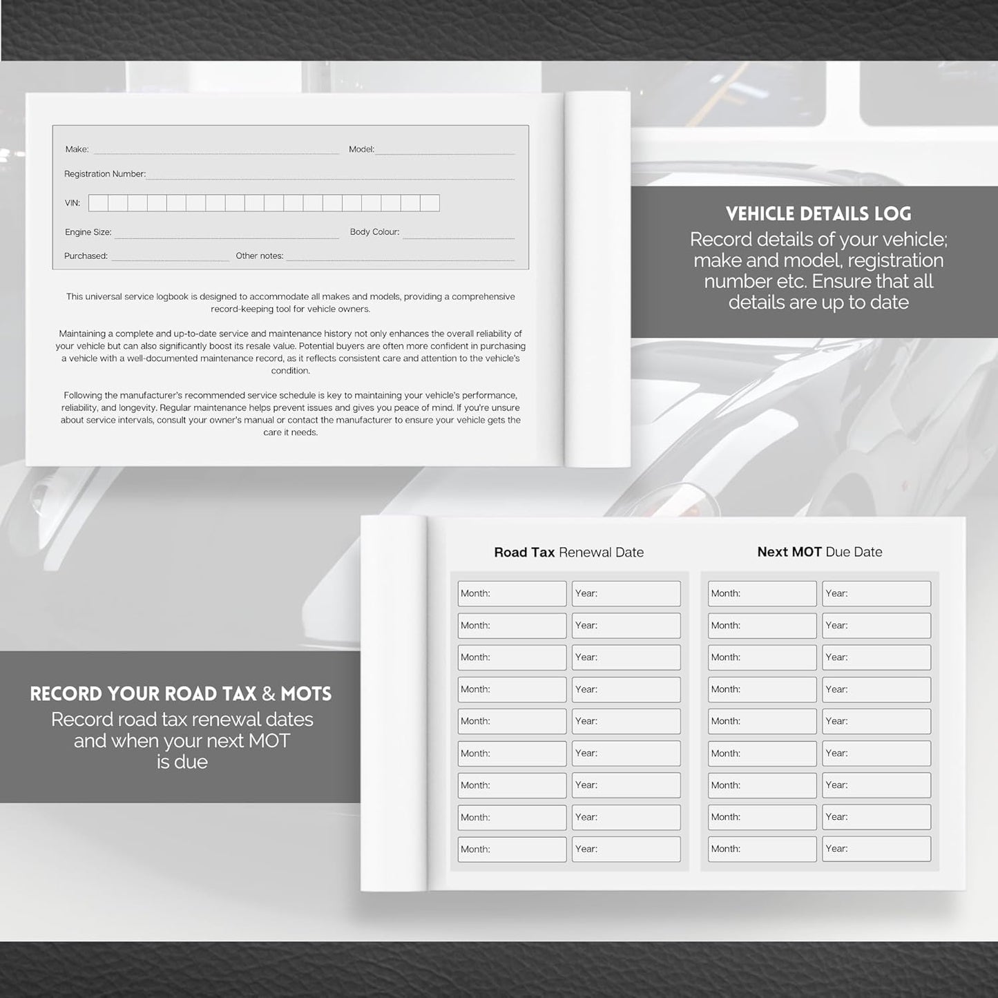 Vehicle Service Schedule & Maintenance Log Book | A5, Minimalistic Design-CentralDepot247