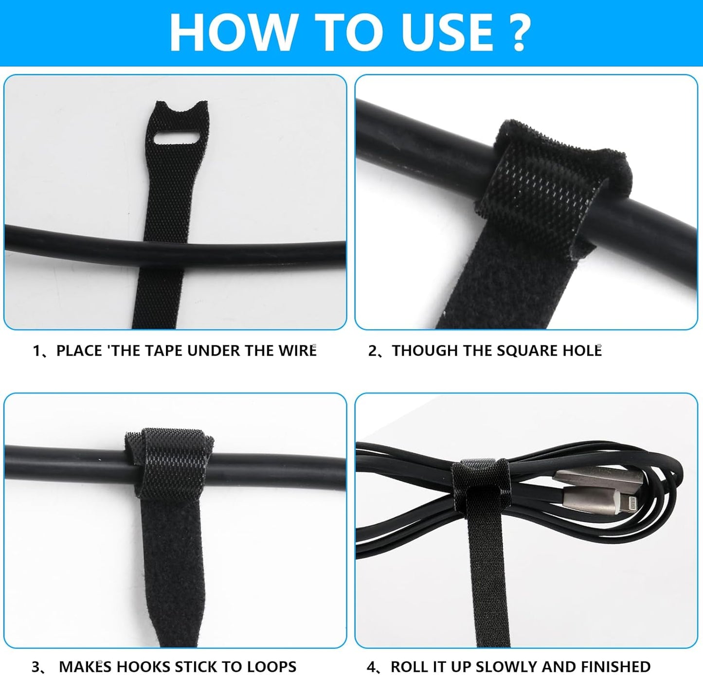 100 Pcs Reusable Hook and Loop Cable Ties - Cable Organizer Straps-CentralDepot247