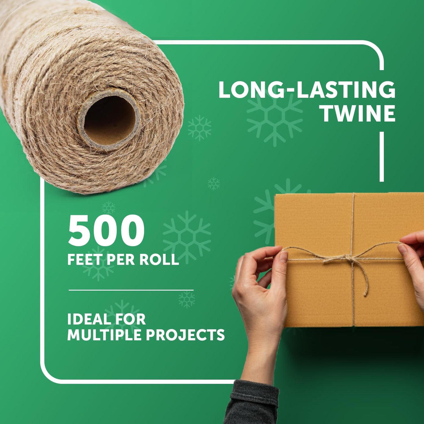 Merrimen Biodegradable Jute Christmas Wrapping Twine – 3 Rolls of Strong 3-Ply Natural Twine for Gift Wrapping, DIY Crafts, and Holiday Decorations – 500ft per Roll (Brown)-CentralDepot247