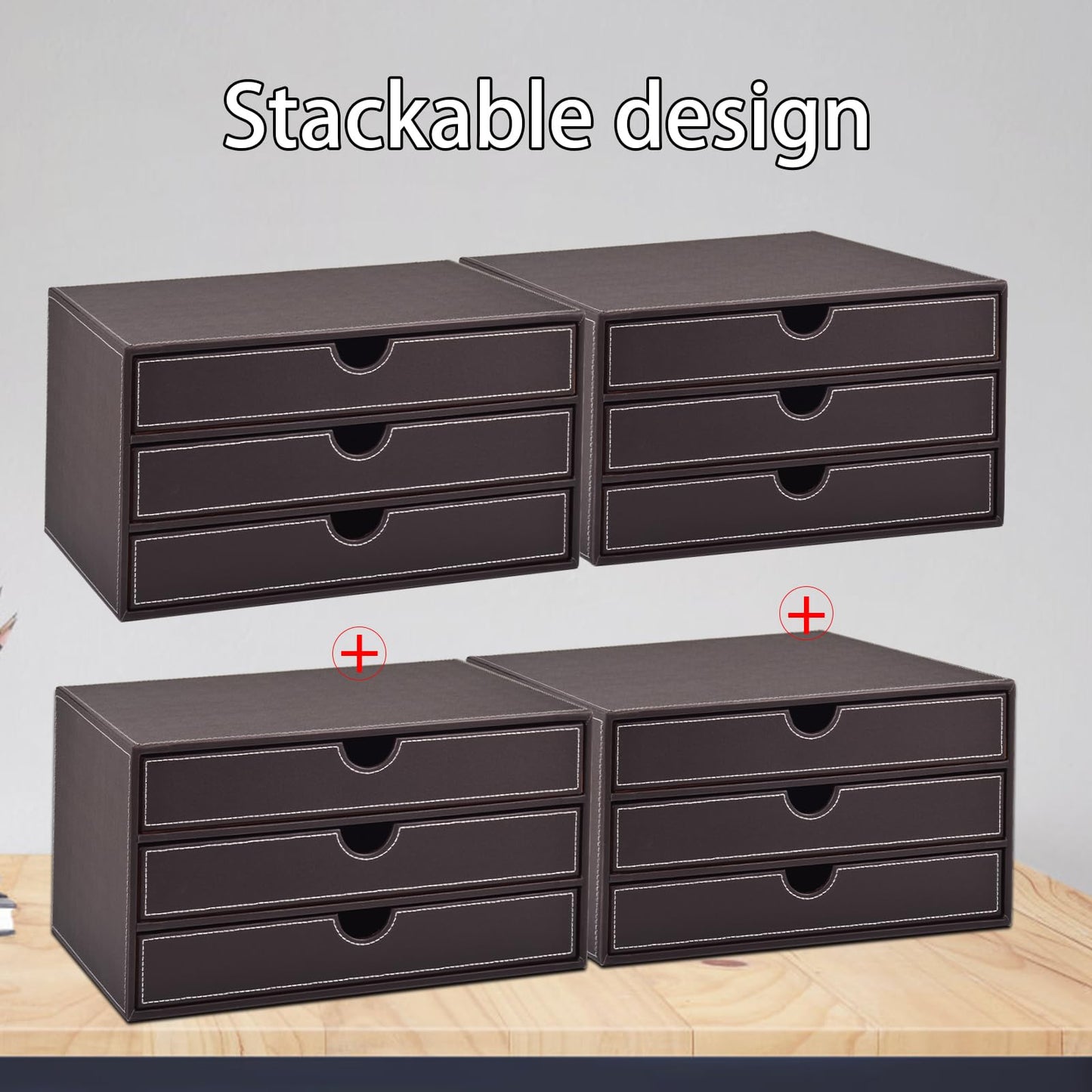 PU Leather Desk Organizer with 3 Drawers for Office & Home-CentralDepot247