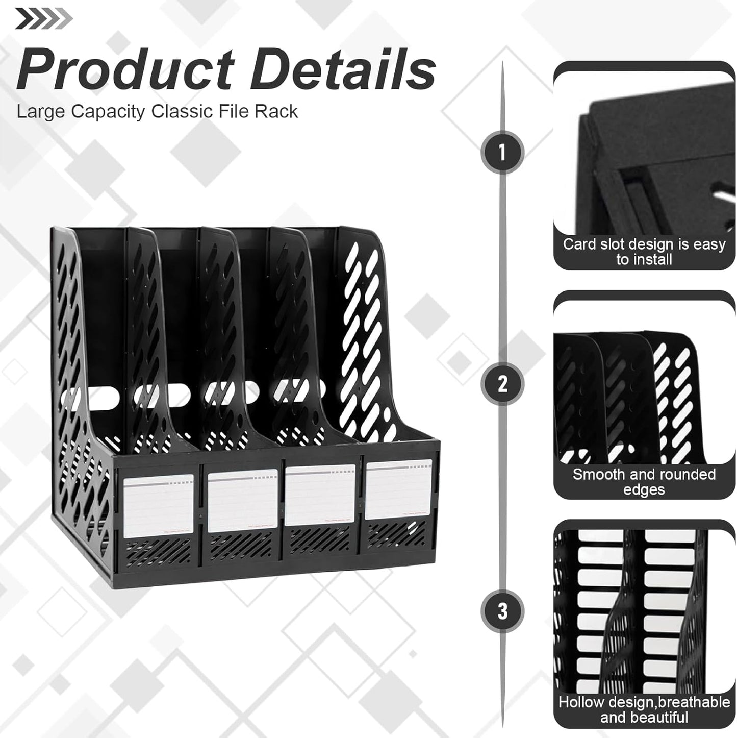 Sturdy A4 Plastic Magazine File Holder - 4 Sections Desktop Organizer-CentralDepot247