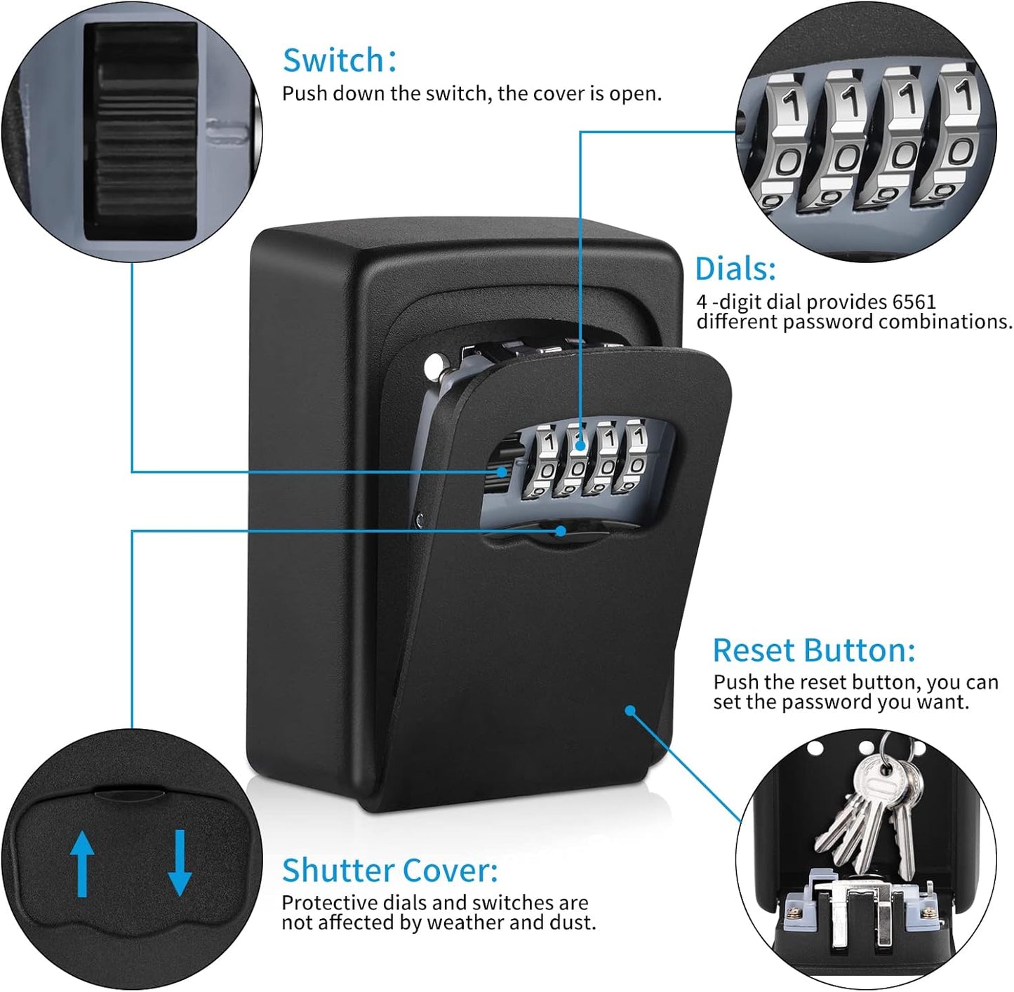 4-Digit Combination Lock Box - Wall Mounted Key Safe, Waterproof