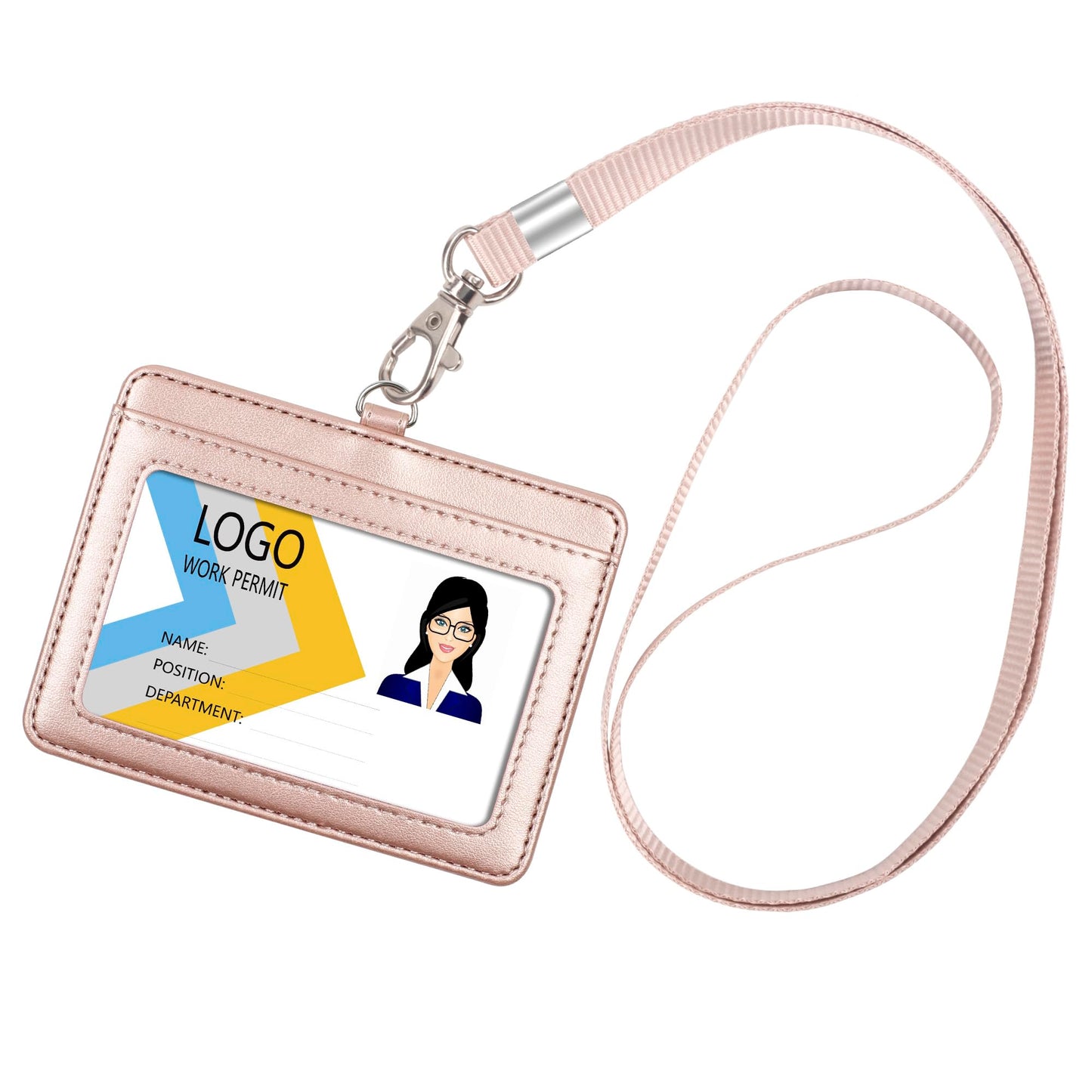 Vertical PU Leather ID Badge Holder with Lanyard - Black
