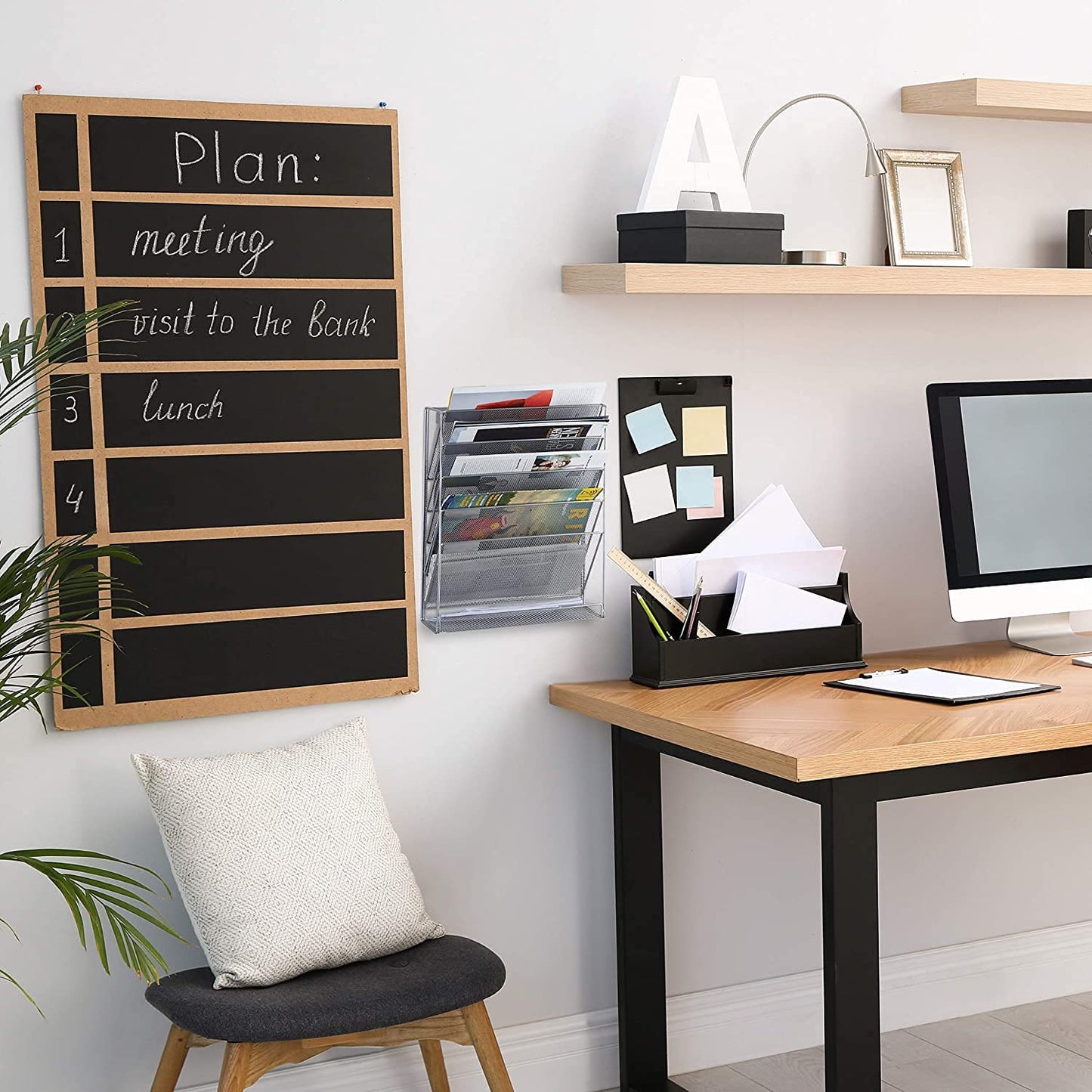 Wall Mounted 6 Tier Magazine File Rack - Silver Metal Organizer-CentralDepot247