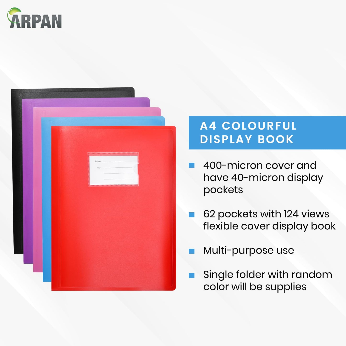 Random Colour A4 Flexi Display Portfolio Book Folder with 104 Pockets