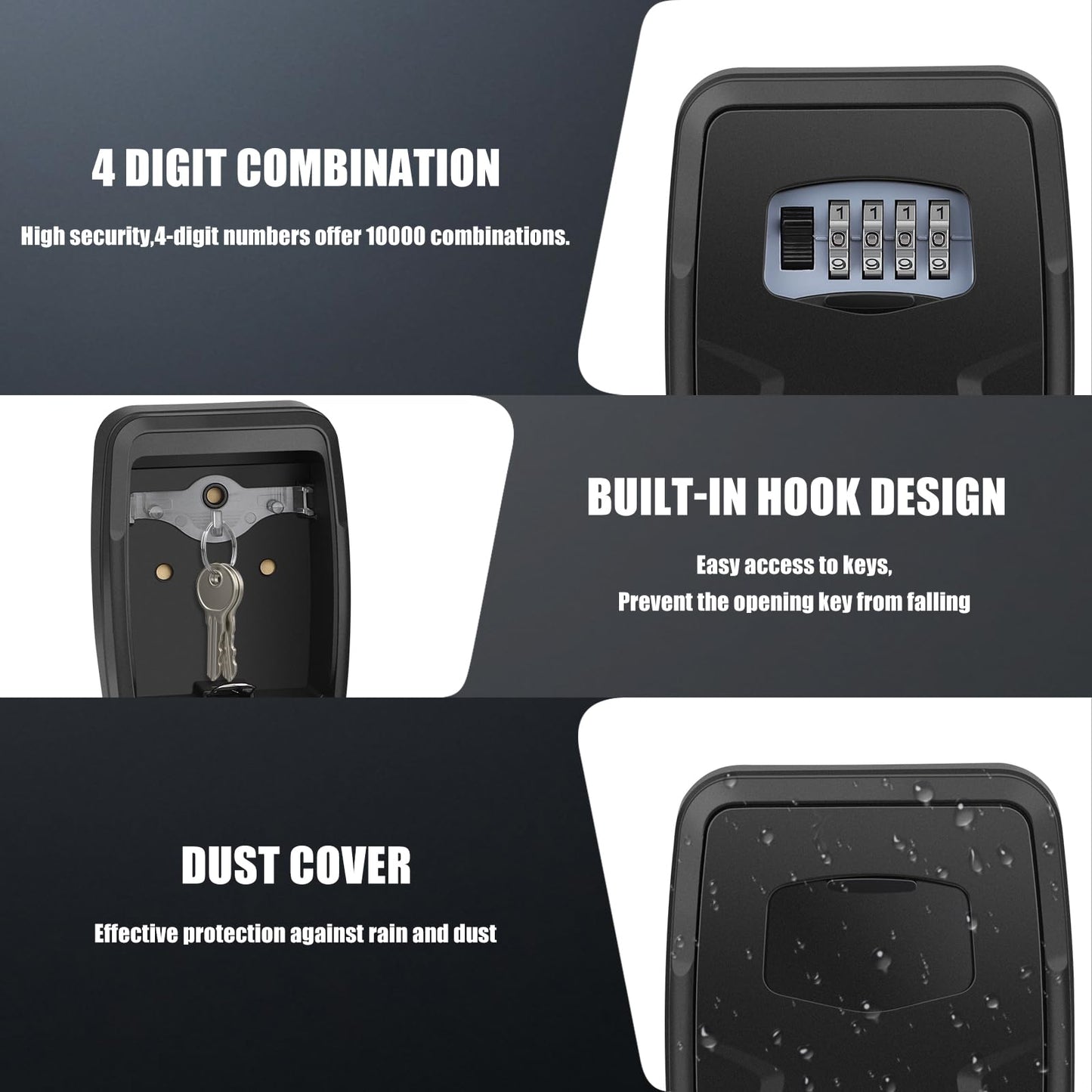 Extra Large Wall Mounted Key Lock Box for 10 Keys and Cards
