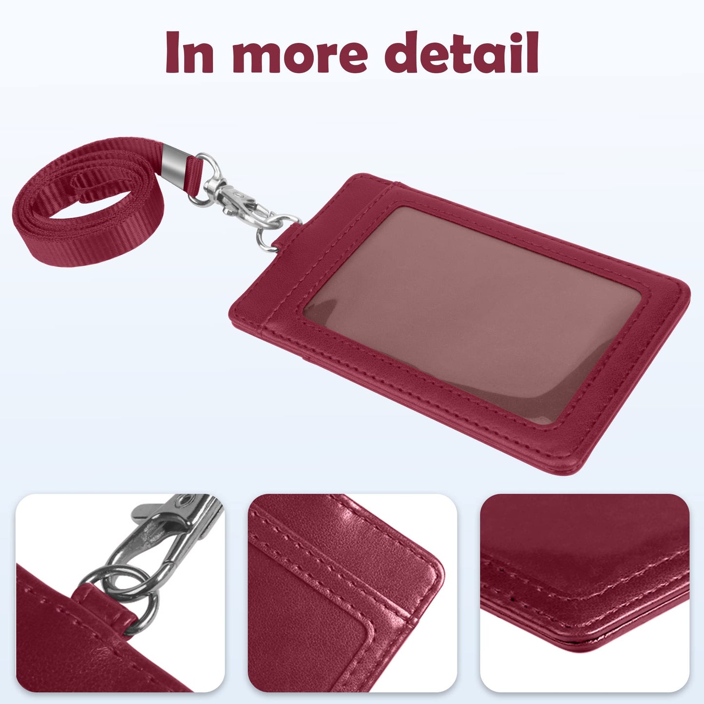 Vertical PU Leather ID Badge Holder with Lanyard - Black