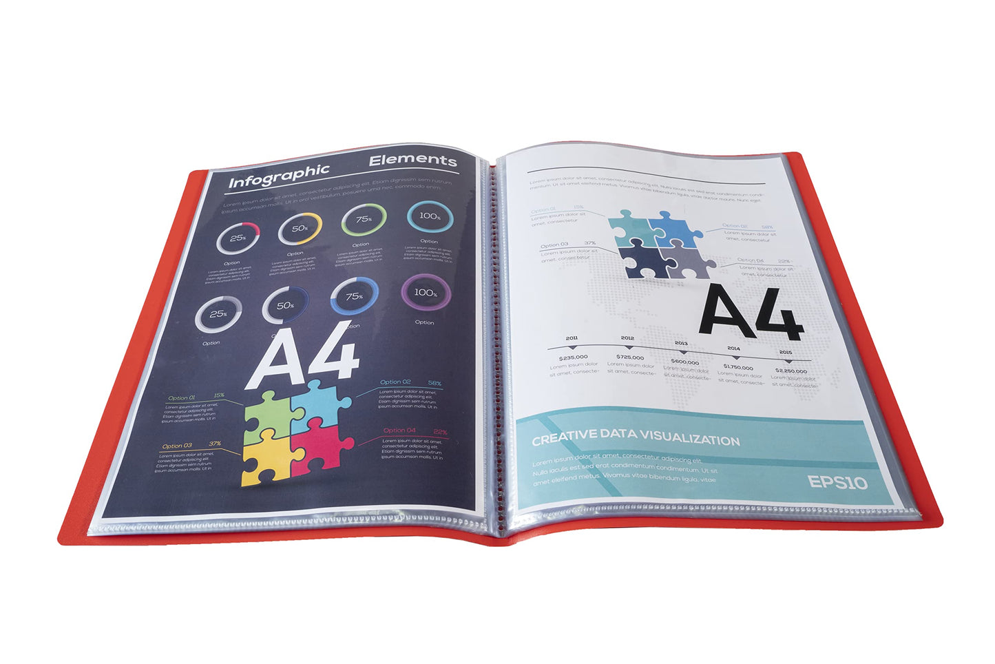 Semi-Rigid PP Display Book for A4 Documents - Red, 40 Pockets-CentralDepot247