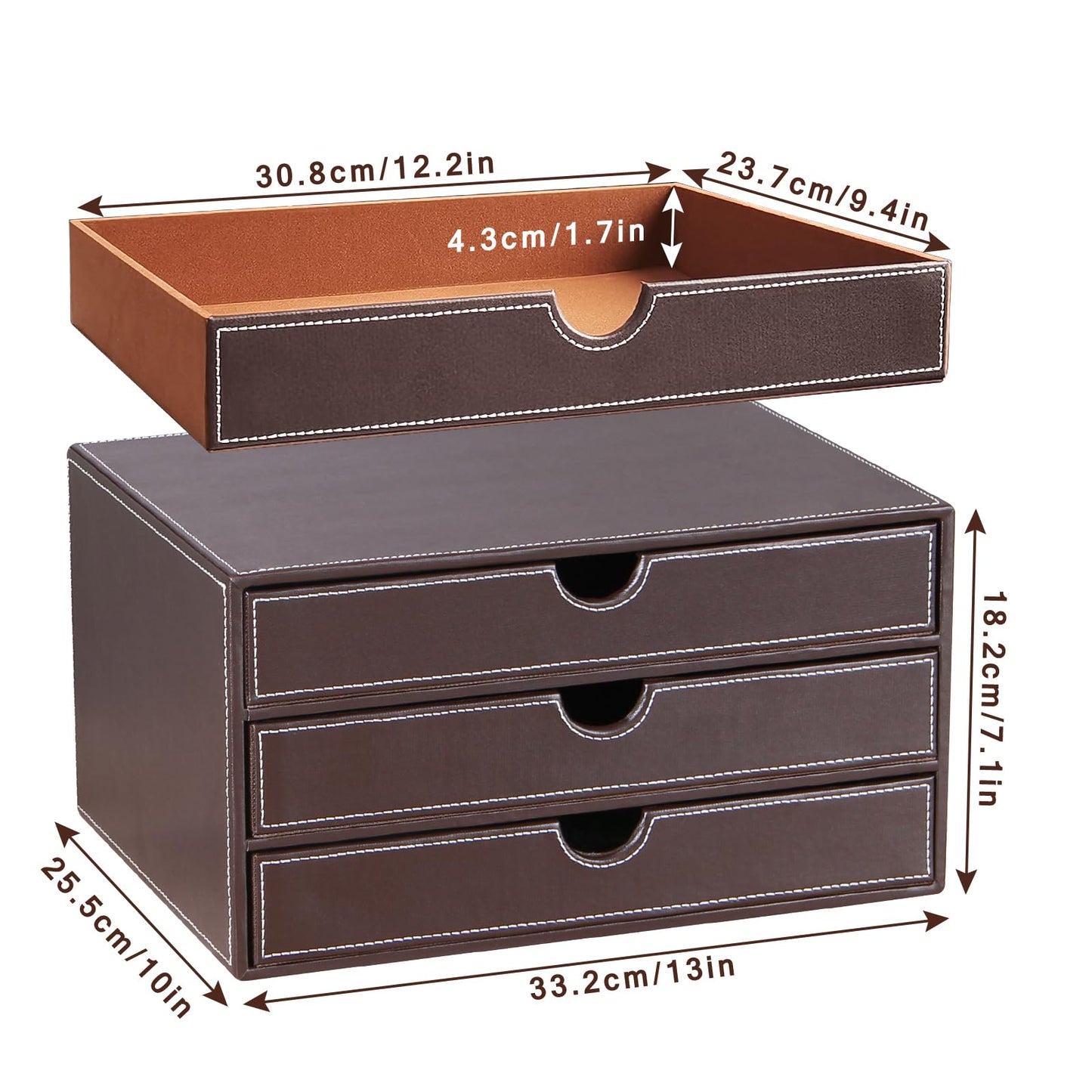 PU Leather Desk Organizer with 3 Drawers for Office & Home-CentralDepot247