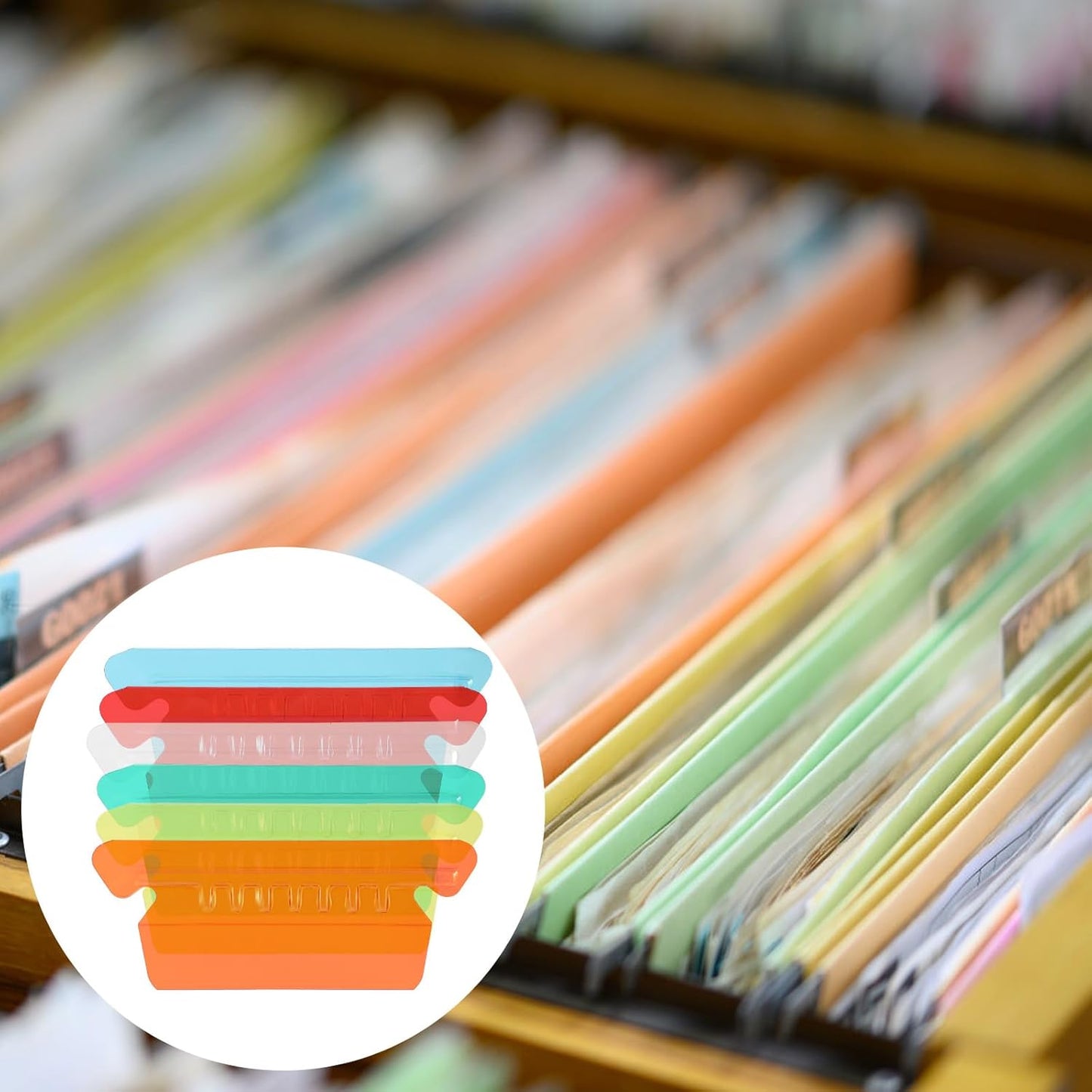 Tinoaly 60pcs Hanging File Folder Tabs, Colored Plastic Labels with Inserts
