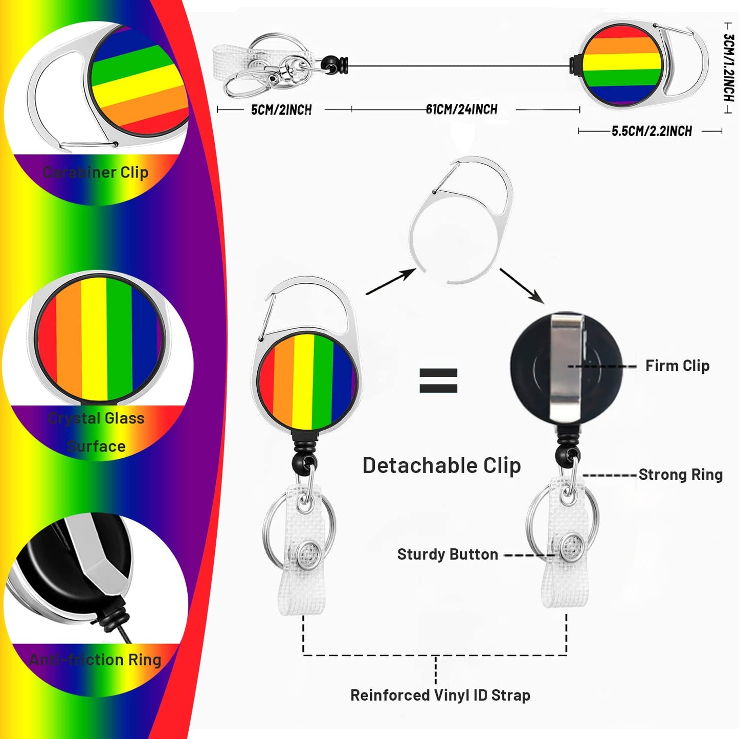 Rainbow Badge Holder with Lanyard - Retractable ID Holder for Keys