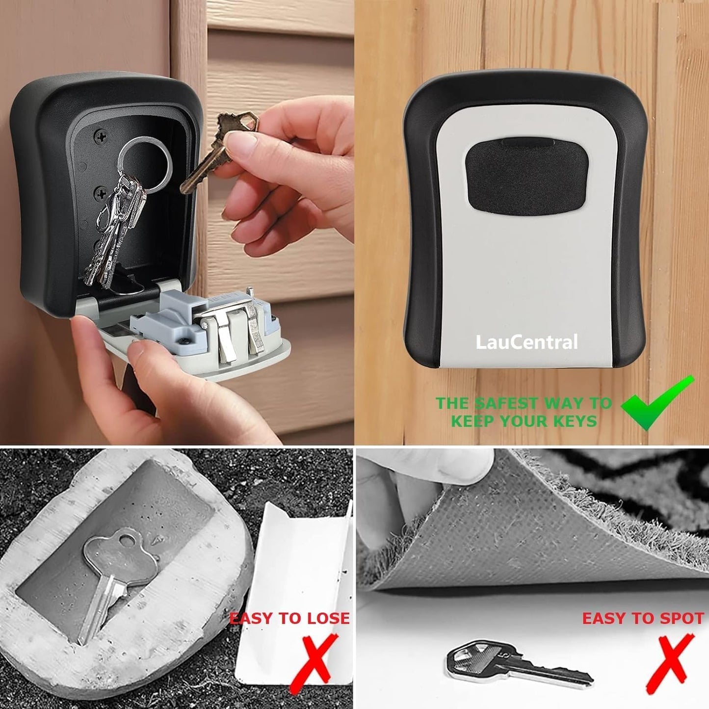 LauCentral 4-Digit Combination Key Safe - Wall Mounted, Weatherproof
