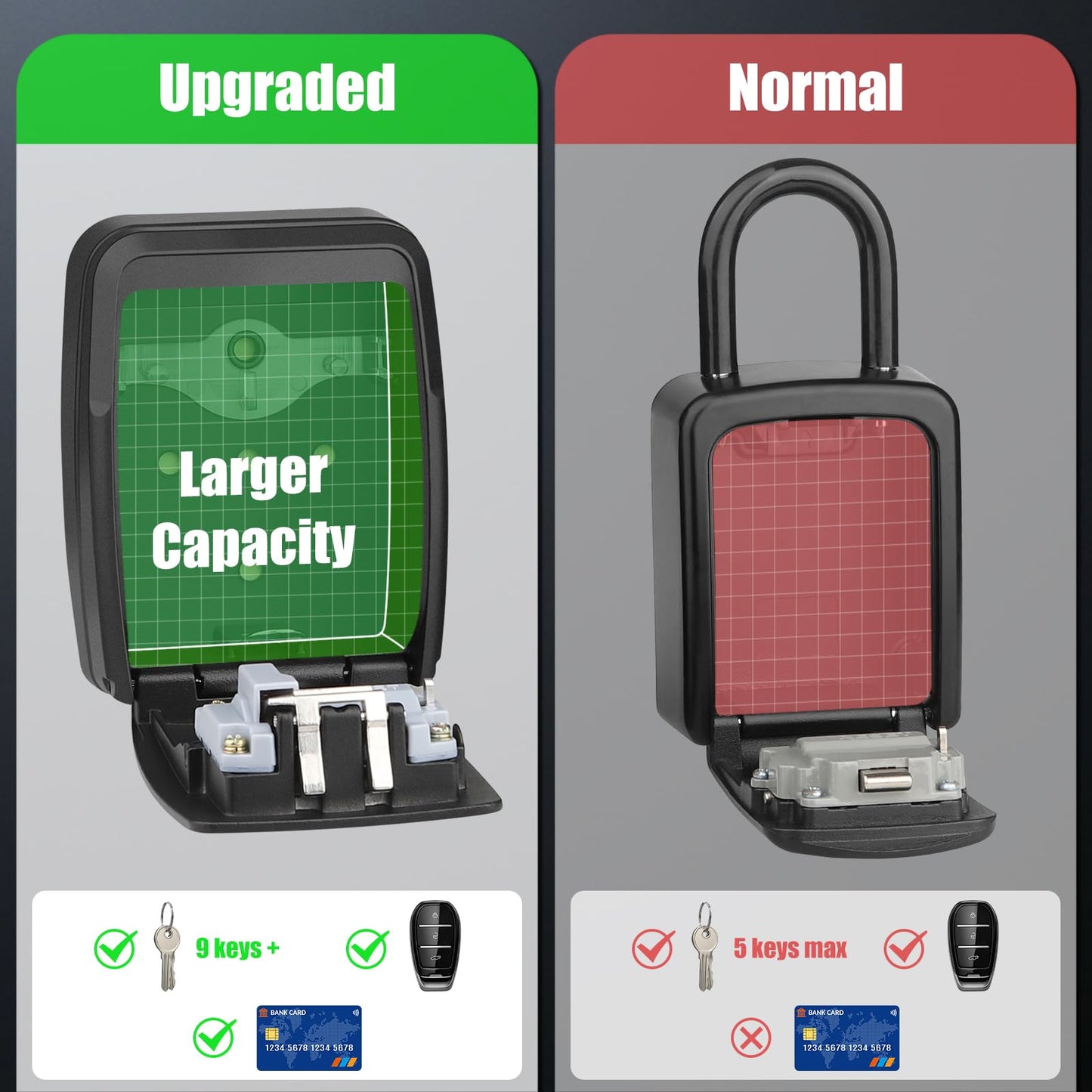Extra Large Wall Mounted Key Lock Box for 10 Keys and Cards